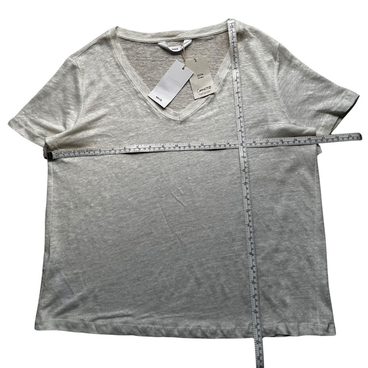 Mango MANGO MNG 100% Linen V-Neck T-Shirt Size L / US 10 / IT 46 - 2 Thumbnail