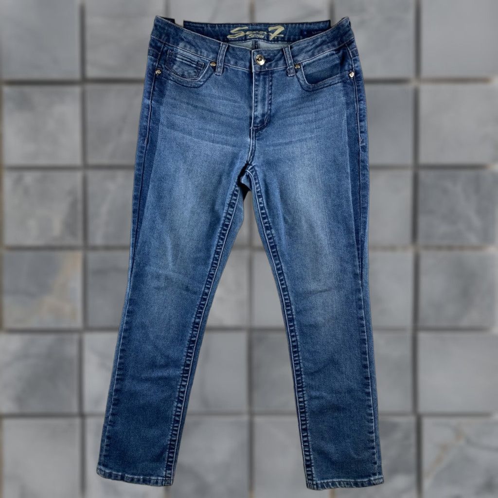 Vintage Seven7 Jeans Womens Size 10 Slim Straight Blue Denim Embroidered Dark Stretch Pocket 5-Pocket Logo Belt Loops Modern Vintage: No (omit N/A) Size 32" / US 10 / IT 46 - 1 Thumbnail