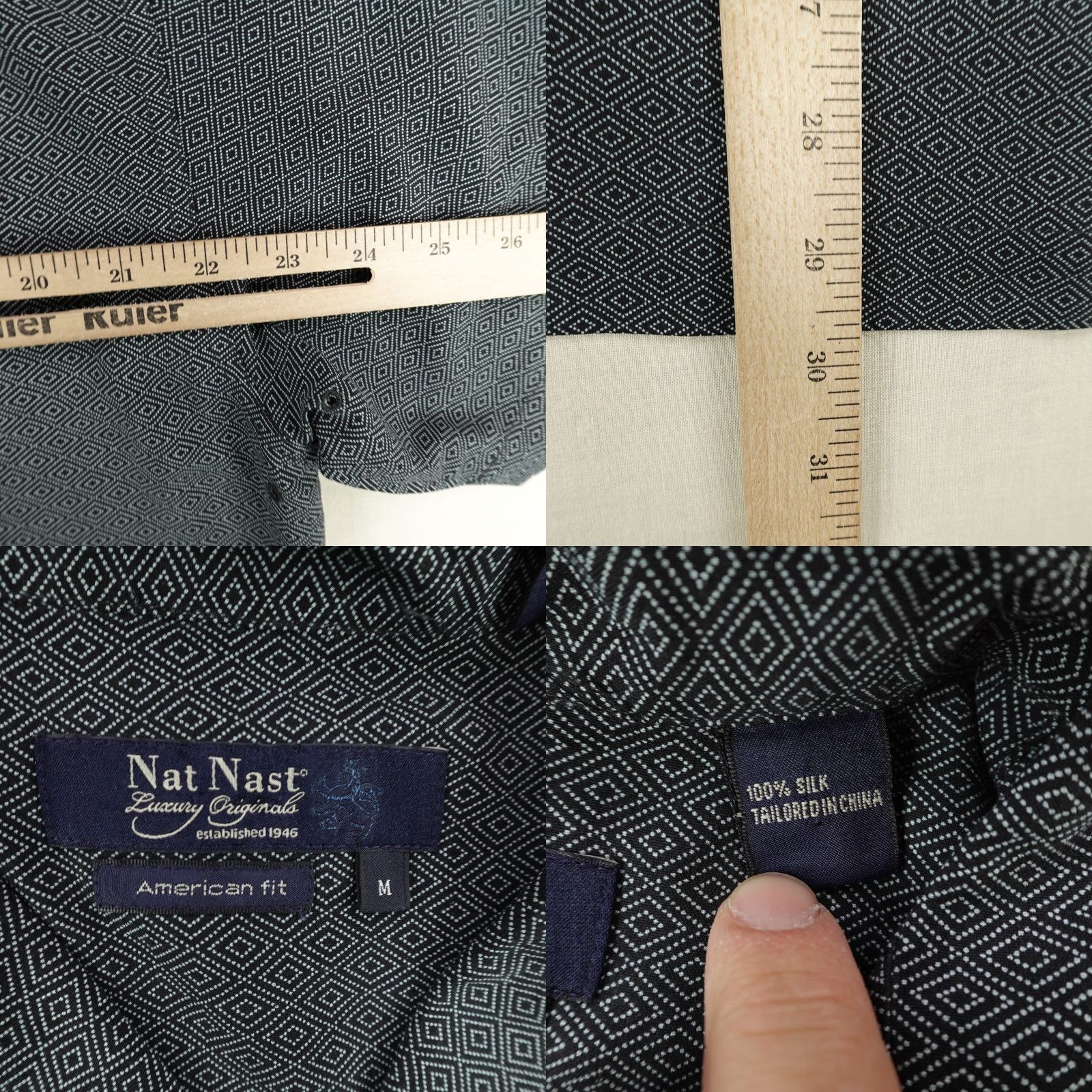 Nat Nast VINTAGE Nat Nast Shirt Mens Medium Silk Casual Short Sleeve Button-Up Geometric Diamond Pattern Black Men's Size US M / EU 48-50 / 2 - 8 Thumbnail