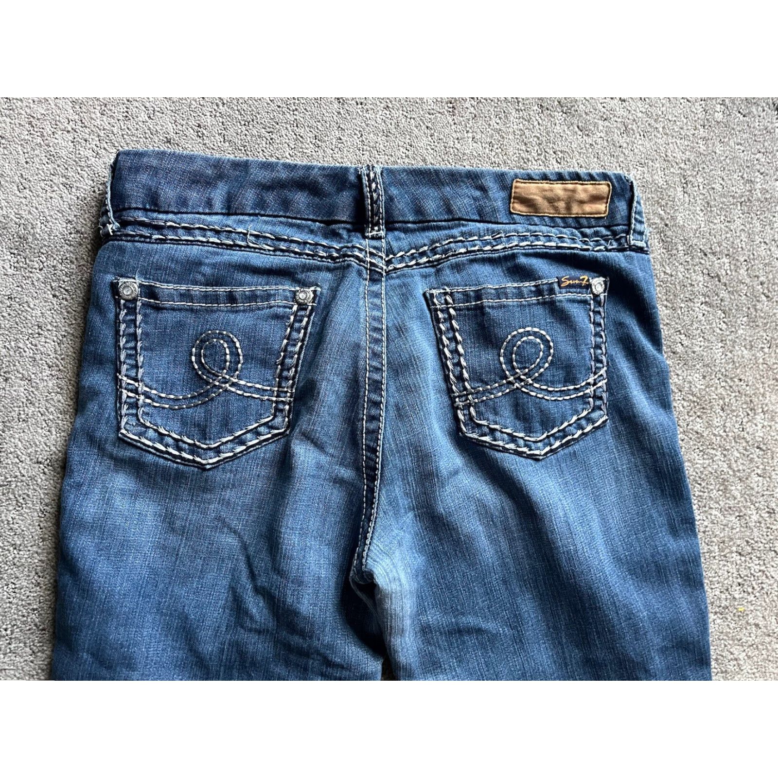 Vintage Seven7 Women’s Jeans Mid Rise Skinny Tapered Ankle Blue Distressed 12 Women’s Size 34" / US 12 / IT 48 - 2 Thumbnail