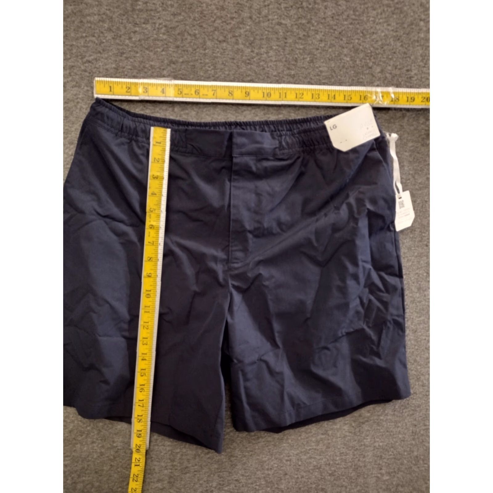 Vintage Stylus Ladarius Campbell Elastic Waist L Shorts Men Navy Stretch Canvas Casual 32in Waist Inseam 8in Relaxed Front Zipper Snap Pocket Adjustable Waist Size US 33 - 4 Thumbnail