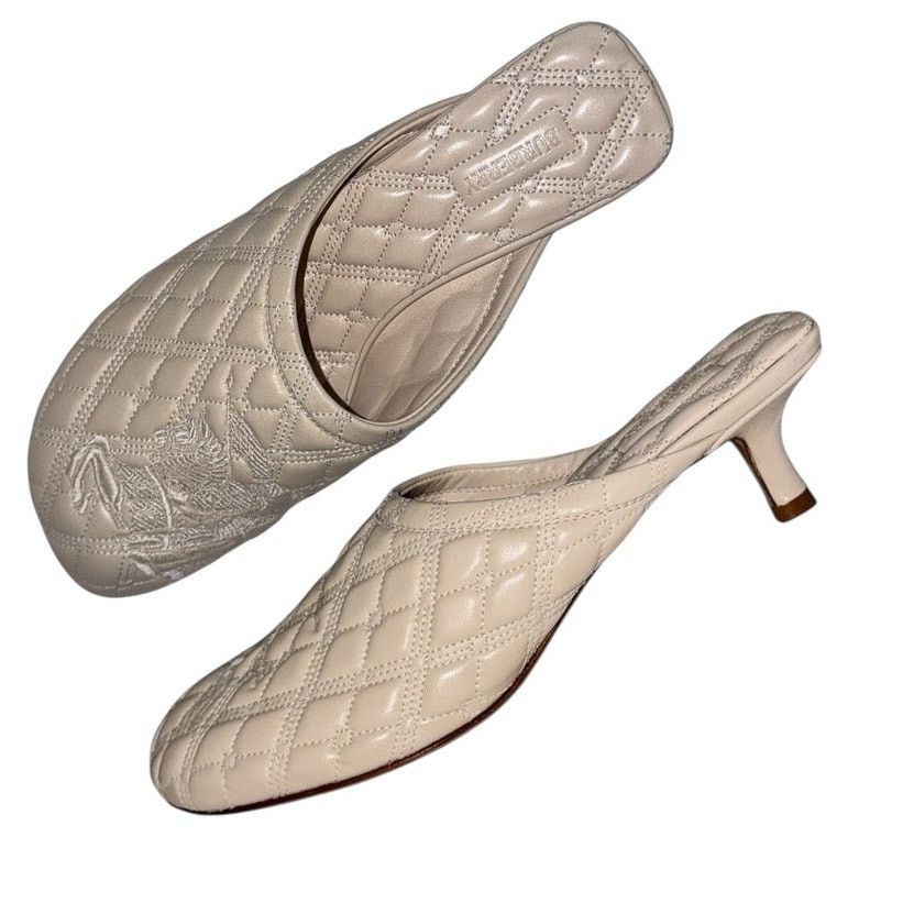 Burberry NEW Burberry Beige Quilted Embroidered Glove Mule Shoes 37.5 Size US 7 / IT 37 - 2 Thumbnail