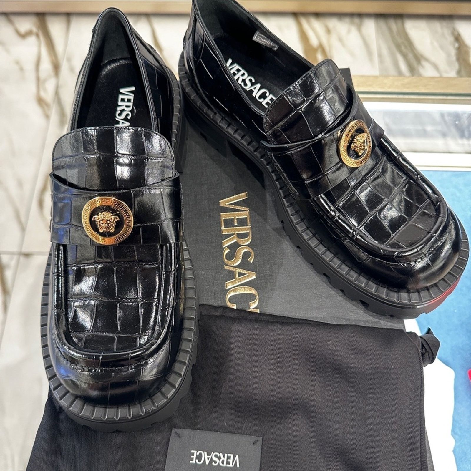 Versace Versace Medusa croc print leather black womens loafer Size US 9.5 / IT 39.5 - 1 Thumbnail