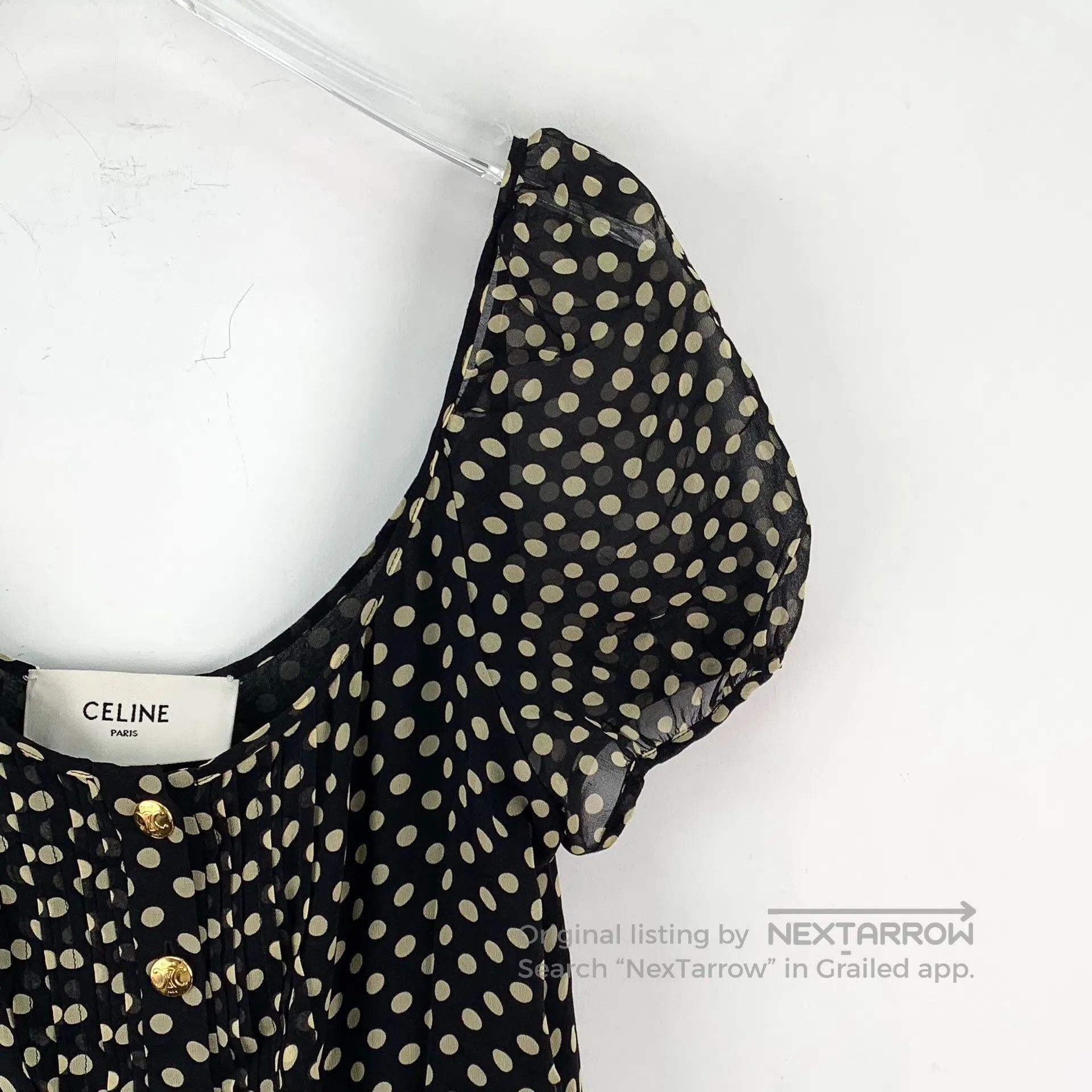 Celine CELINE Black Polka Dot Silk Crewneck Single-breasted Short Size XS / US 0-2 / IT 36-38 - 3 Thumbnail