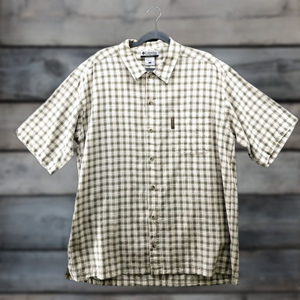 Vintage Columbia Short Sleeve Button Down Shirt Mens XL Beige Green Plaid Cotton Summer Size US XL / EU 56 / 4 - 1 Thumbnail