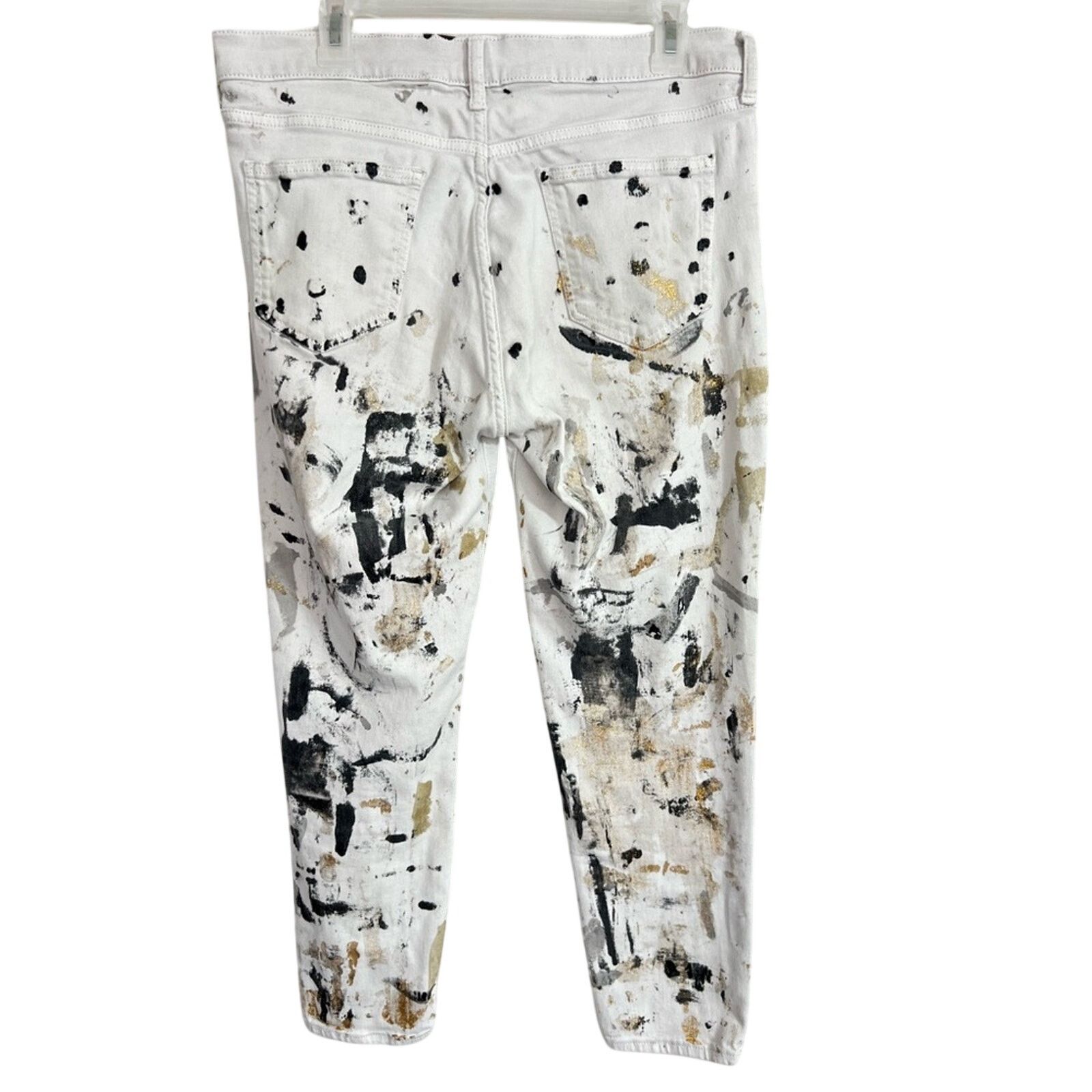 Gap Men’s Gap White Denim Jeans abstract paint splatter 31x26 Size US 31 - 2 Thumbnail