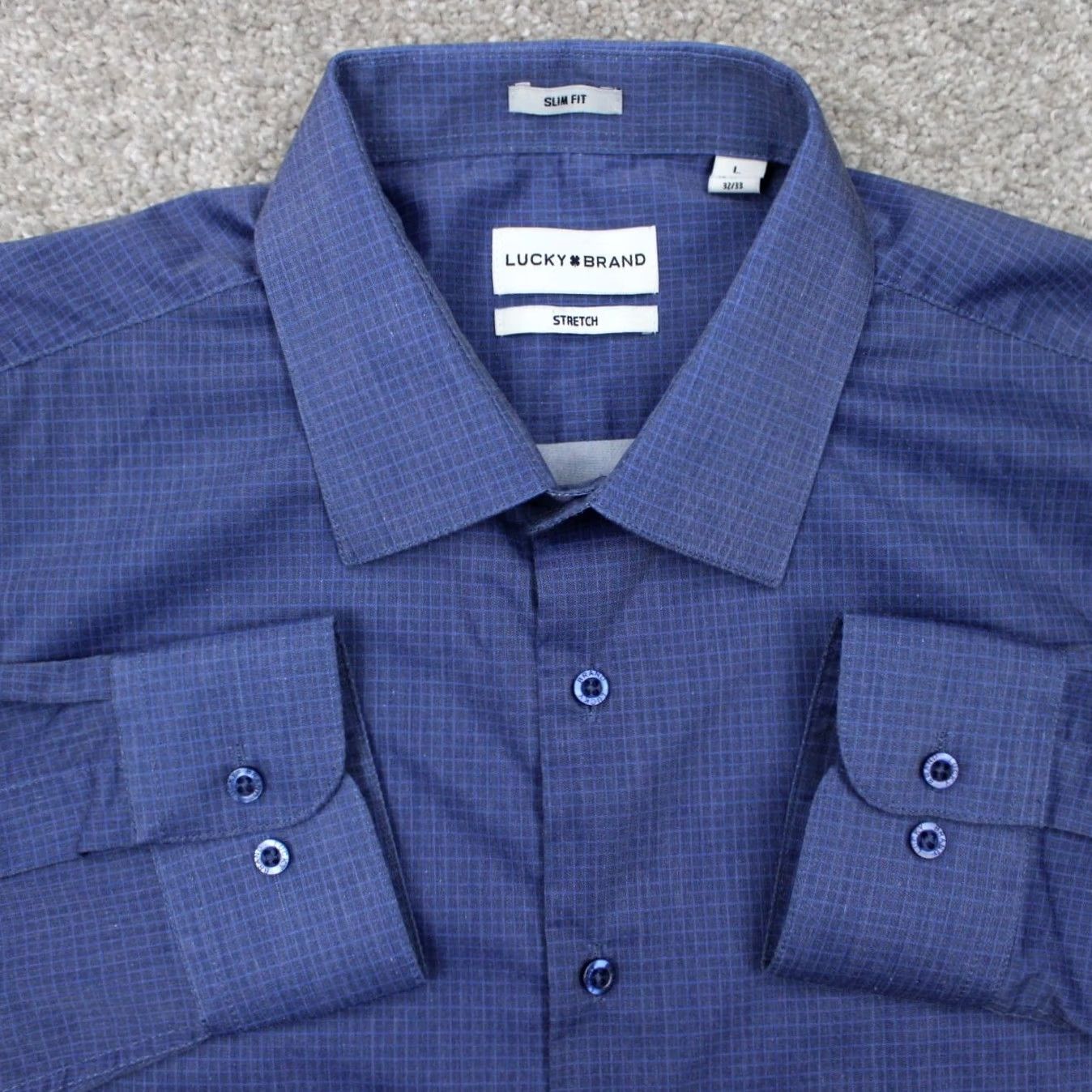 Lucky Brand Lucky Brand Slim Fit Button-Up Shirt Men Large Blue Cotton/Poly Stretch L/S Geometric Pattern Shirt Size US L / EU 52-54 / 3 - 2 Thumbnail