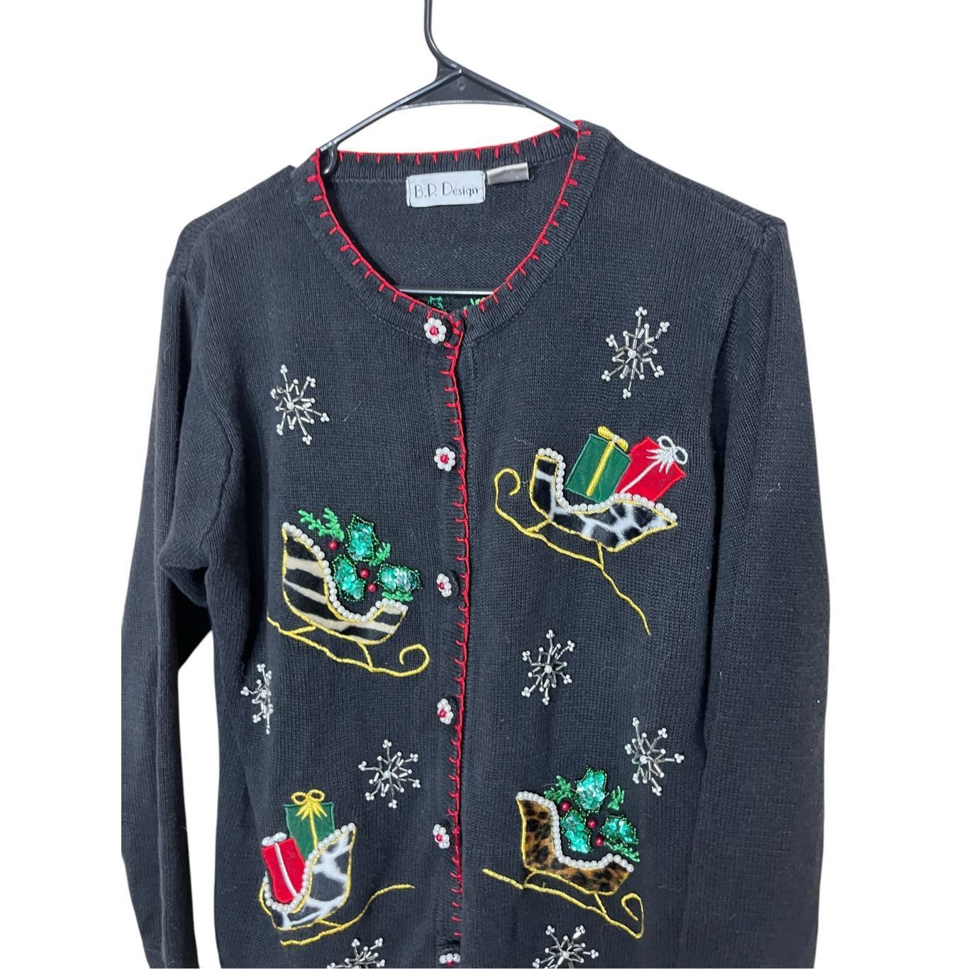 Other Vintage BP Design Christmas Cardigan Leopard Fur Sleighs Seq Size S / US 4 / IT 40 - 3 Thumbnail