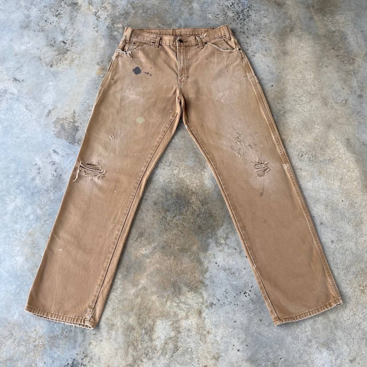 VINTAGE DICKIES DISTRESSED CARPENTER BROWN DENIM W34X34