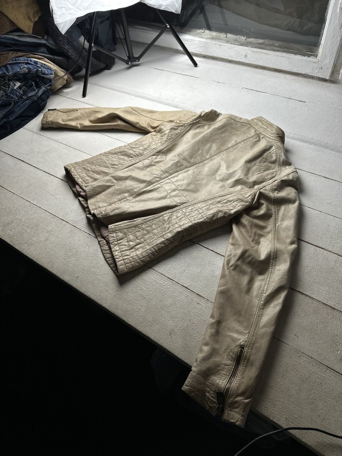 Other 🚨Y2K RICK OWENS TYPE DIRTY SLIM FIT ZIP LEATHER JACKET Size L / US 10 / IT 46 - 14 Thumbnail