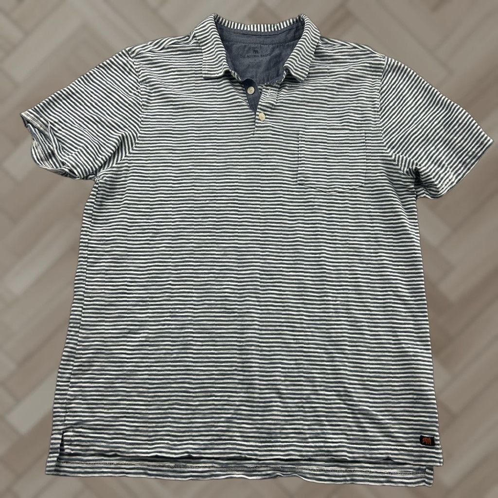 Vintage Normal Striped Short Sleeve Pocket Polo Shirt Men's L Blue White Size US L / EU 52-54 / 3 - 1 Thumbnail
