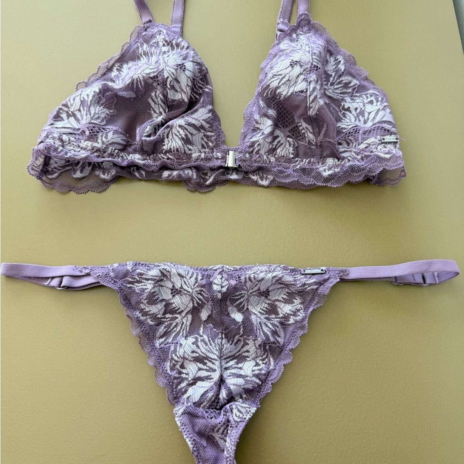 Other Lace Triangle Bralette & Thong Set — Dusty Mauve size S Size ONE SIZE - 6 Thumbnail