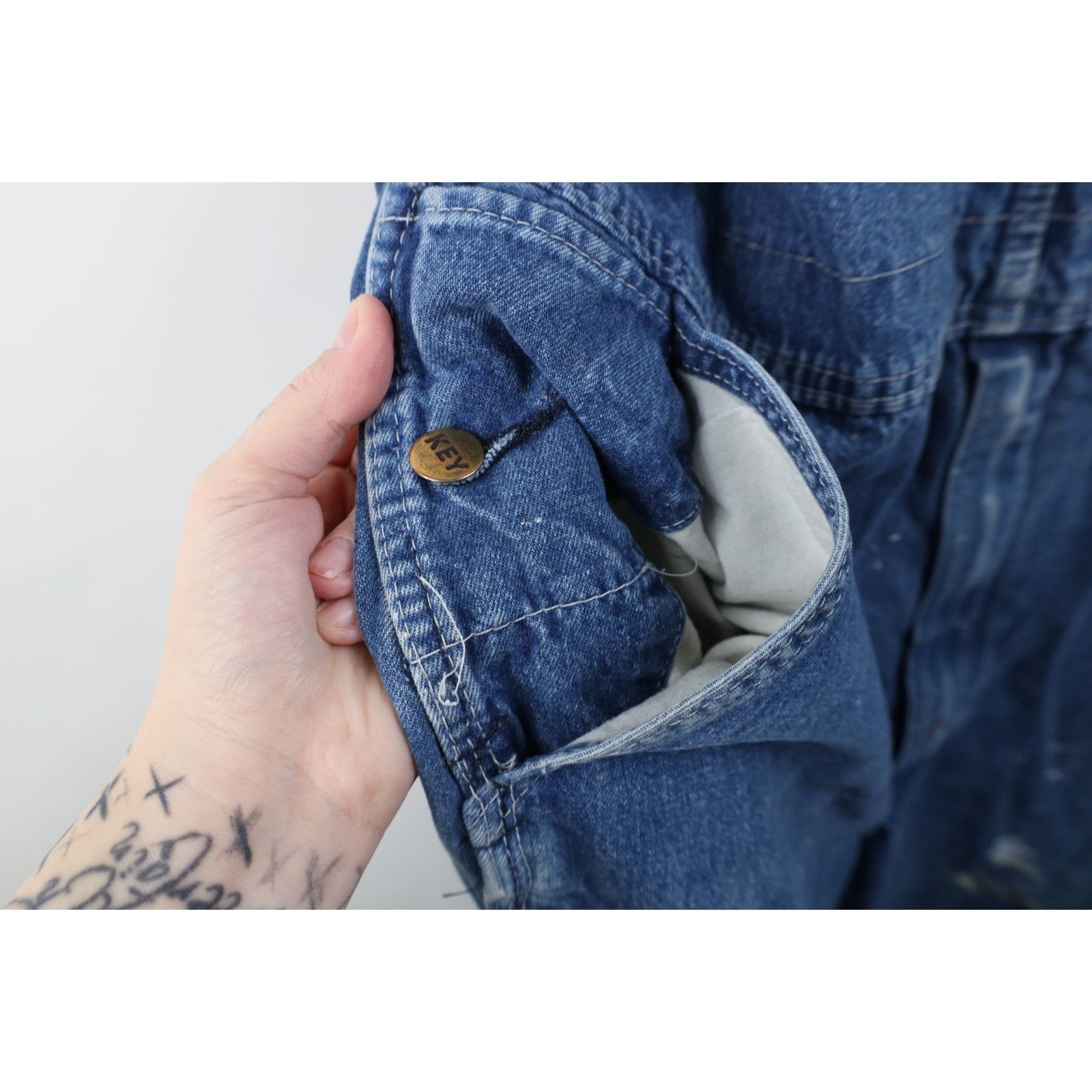 Vintage Vintage 90s Streetwear Thrashed Wide Leg Denim Overalls Size US 42 / EU 58 - 10 Thumbnail