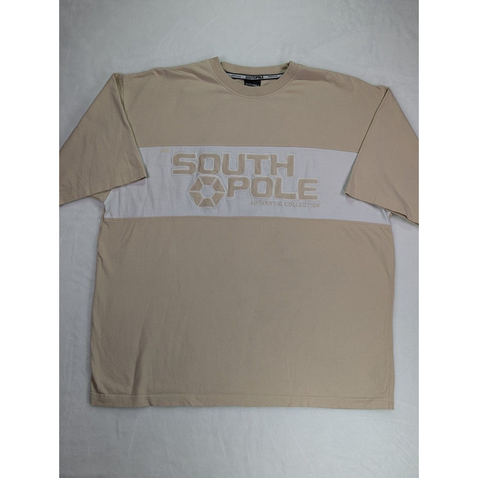 Southpole Sz XL Tan & White VTG Y2K Embroidered Logo Colorblock Size US XL / EU 56 / 4 - 1 Thumbnail
