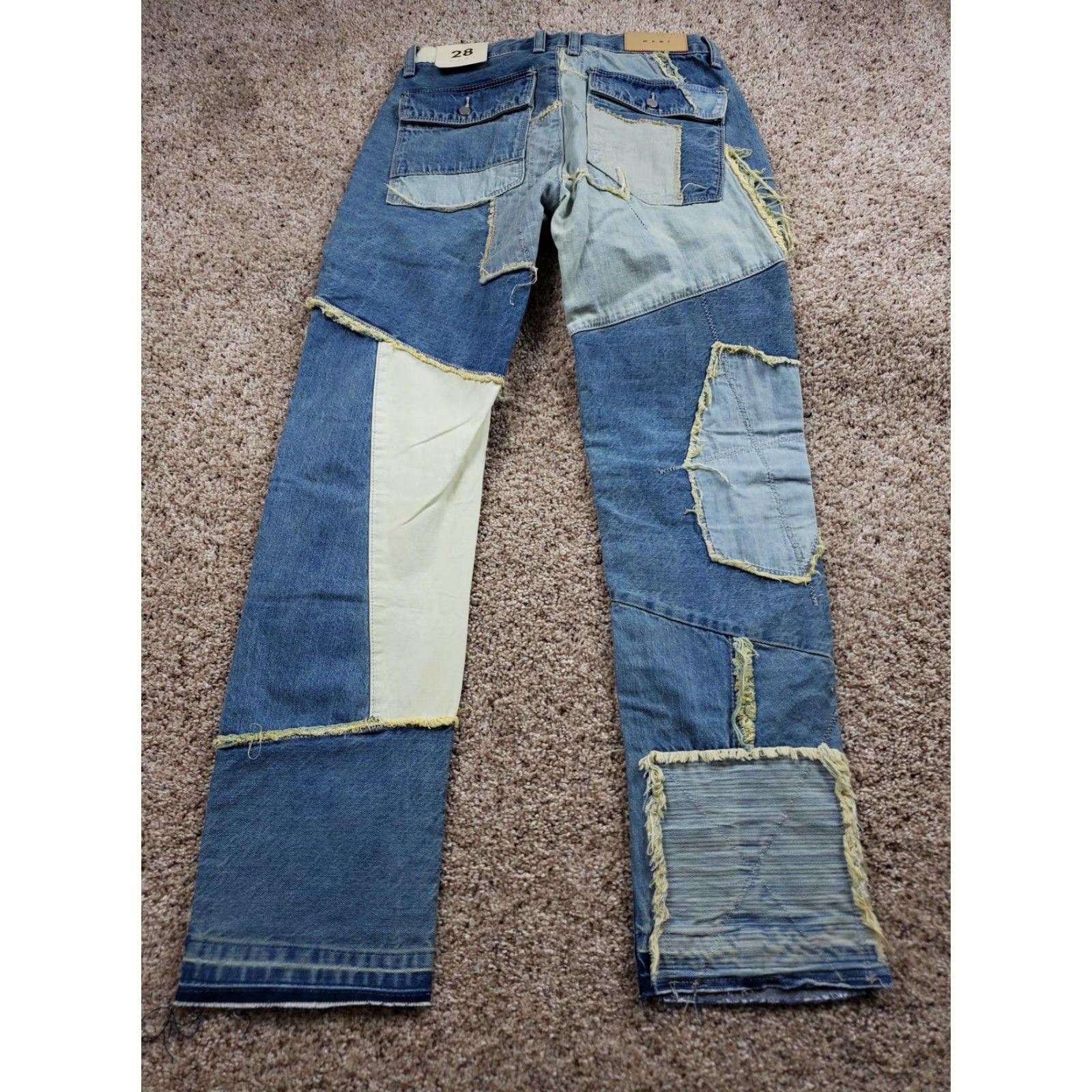 Mnml Jeans Mens 28 Patchwork Distressed Frayed Denim Straight Leg Streetwear NWT