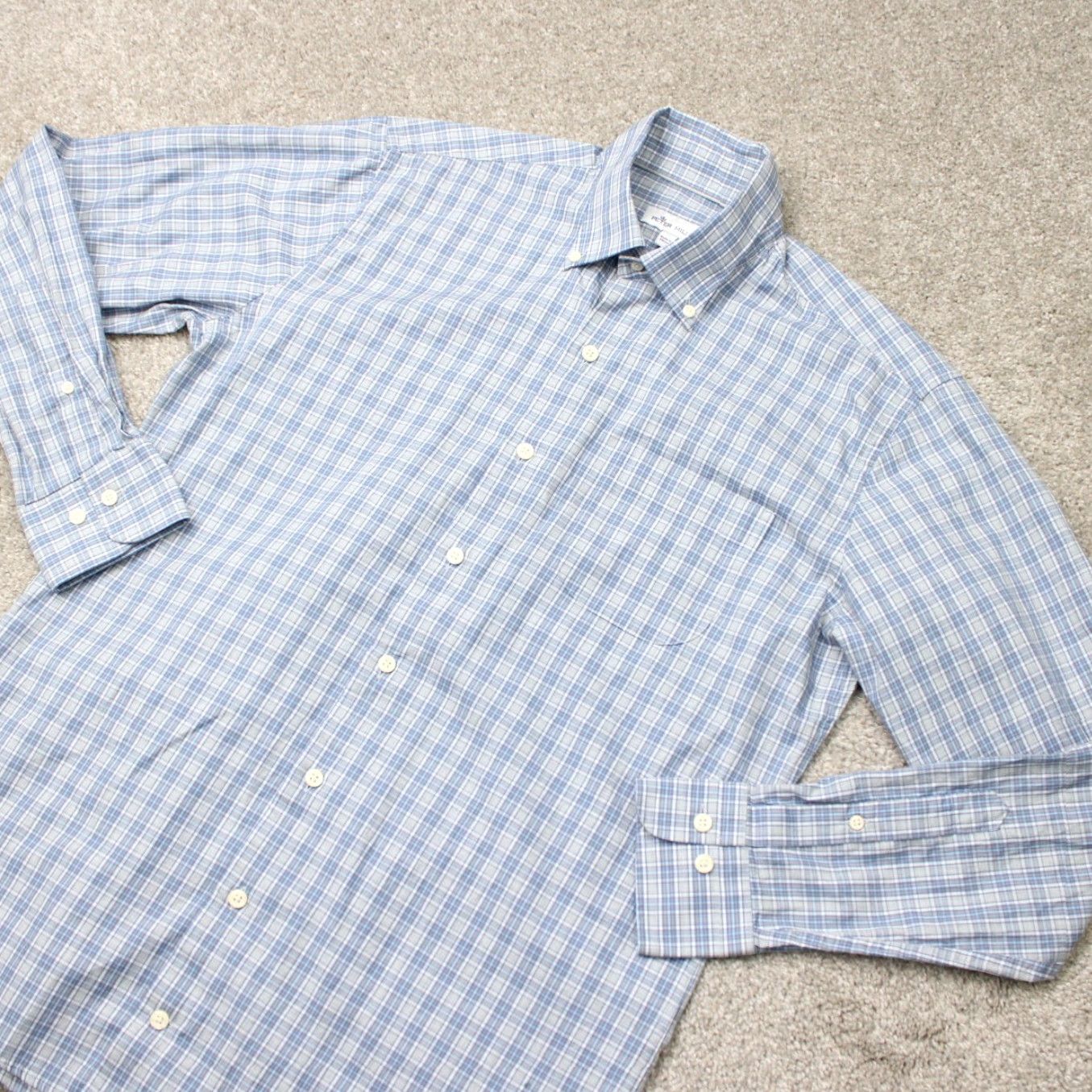 Peter Millar Peter Millar Crown Sport Shirt Mens Medium Blue Plaid Cotton Blend Button-Up L/S Casual Weave Stretch Size US M / EU 48-50 / 2 - 3 Thumbnail