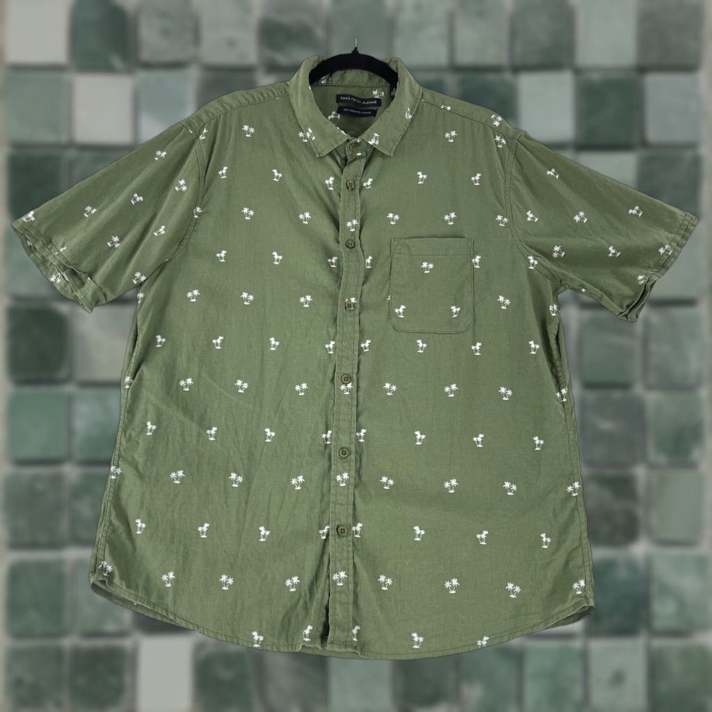 Saks Fifth Avenue Saks Fifth Avenue Button-Up Shirt Mens XL Green Palm Print Linen Blend Size US XL / EU 56 / 4 - 1 Thumbnail