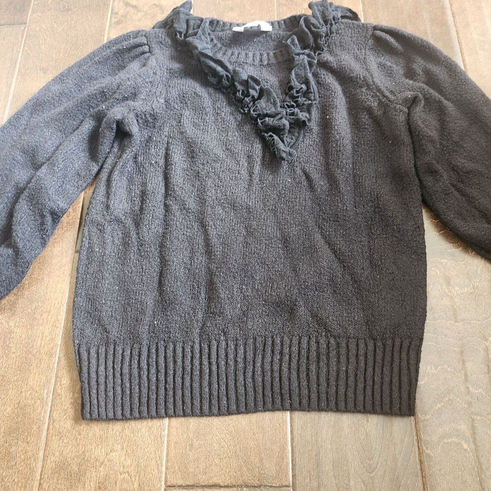 Vintage Time And Tru Womens Ruffle Black Sweater - XS Size Long Sleeve Pullover Size XS / US 0-2 / IT 36-38 - 7 Thumbnail