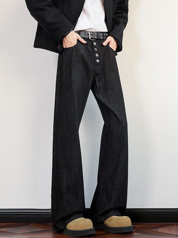 Japanese Brand Men's straight loose-fitting cleanfit black jeans Size US 32 / EU 48 - 3 Thumbnail
