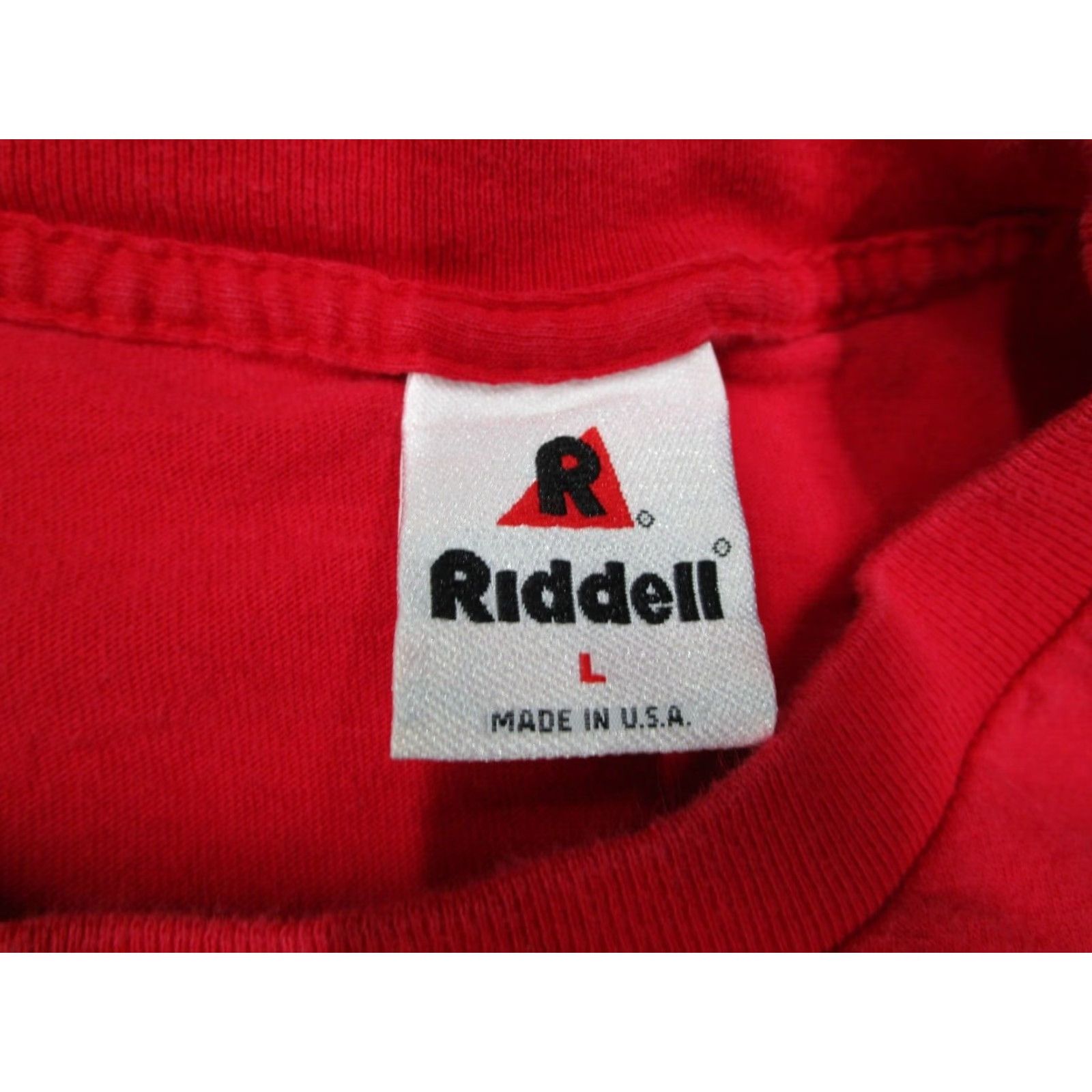 VINTAGE Riddell Men's T-Shirt Large Red Short Sleeve 90s Retro Sports Made in USA