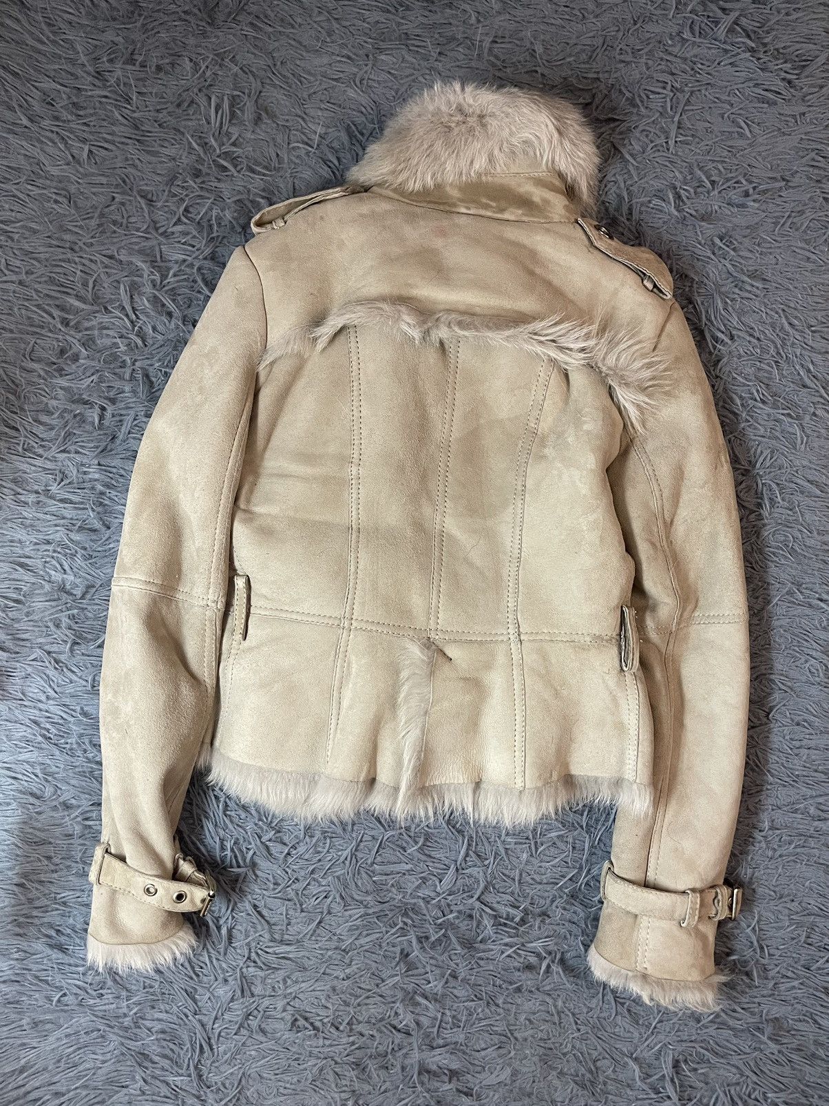 Burberry × Genuine Leather Burberry real fur + Leather fuzzy shearling biker jacket Size S / US 4 / IT 40 - 5 Thumbnail