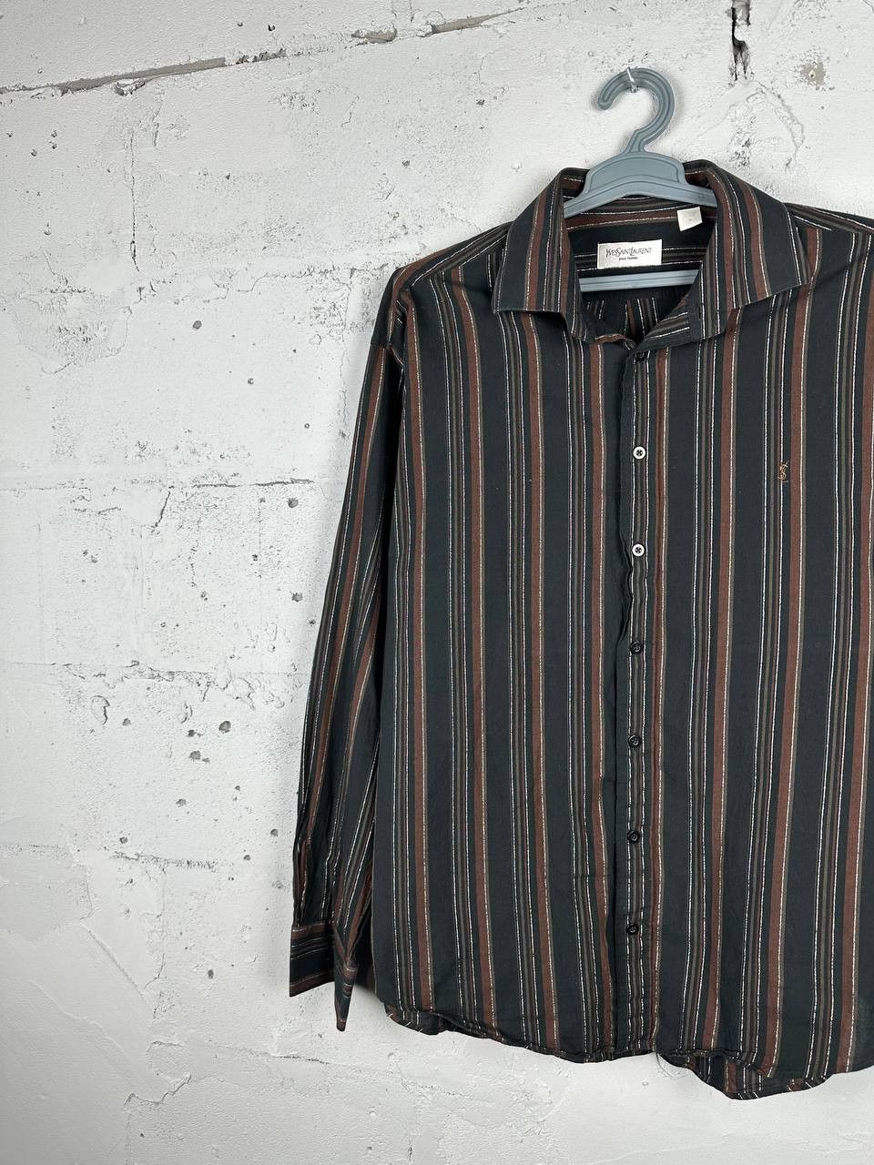 Vintage × Yves Saint Laurent YSL Brown Striped LS Shirt Soft YSL Tee YSL Shirt Button up Size US XL / EU 56 / 4 - 2 Thumbnail