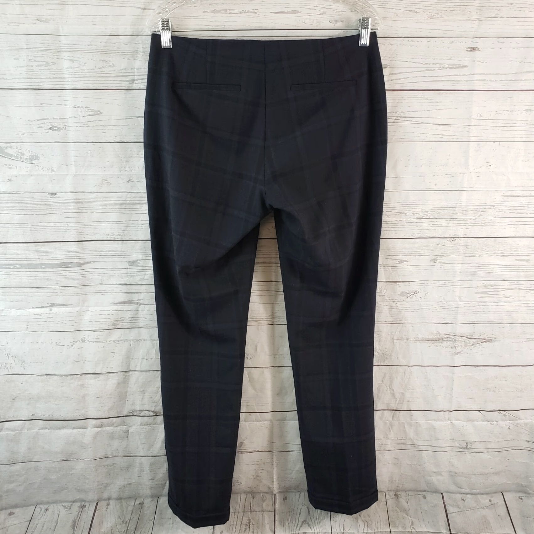 Theory Theory Womens Pants 6 Black Blue Plaid Wool Blend Cuffed Low Rise Dress Pants Womens Size 28" / US 6 / IT 42 - 3 Thumbnail
