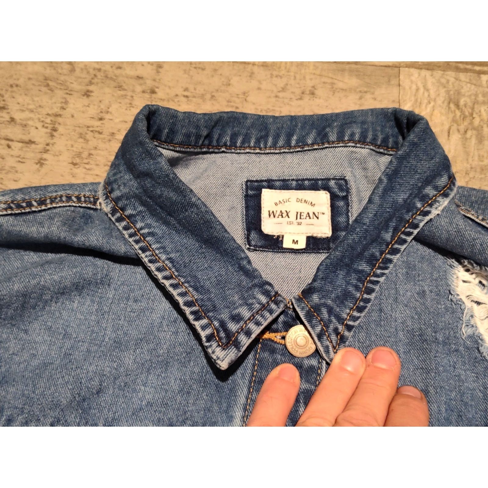 Denime WAX JEAN Women's Denim Jacket Medium Blue Button-Down Casual All Seasons Size 32" / US 10 / IT 46 - 6 Thumbnail