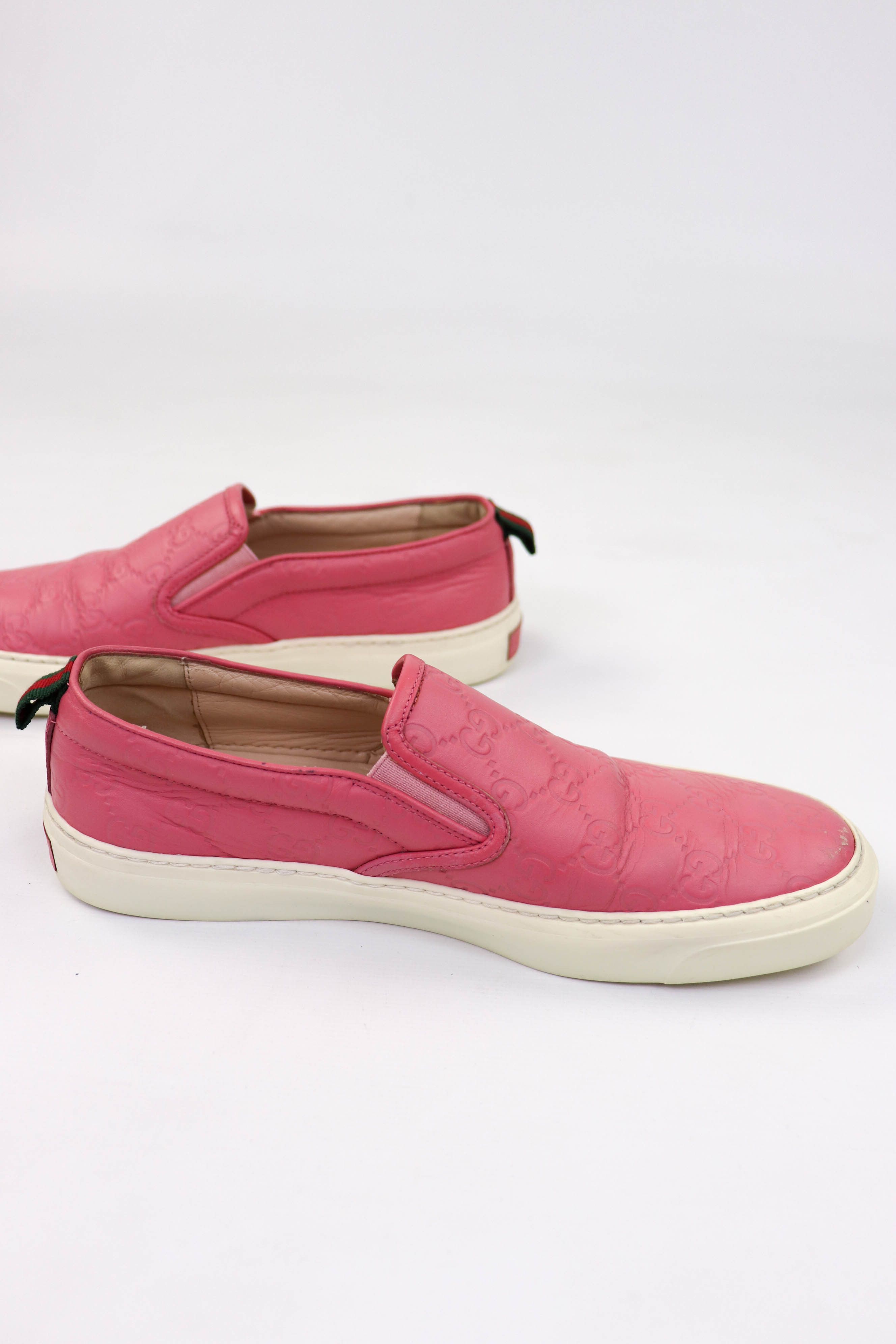 Gucci “Fashion Pink” Leather GG Monogram Slip On Shoes