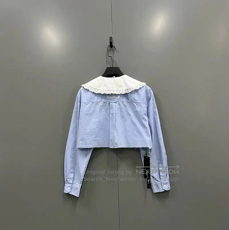 Miu Miu Miu Miu Blue Cotton Cropped Long Sleeve Shirt . Size XXS / US 00 / IT 34 - 2 Thumbnail