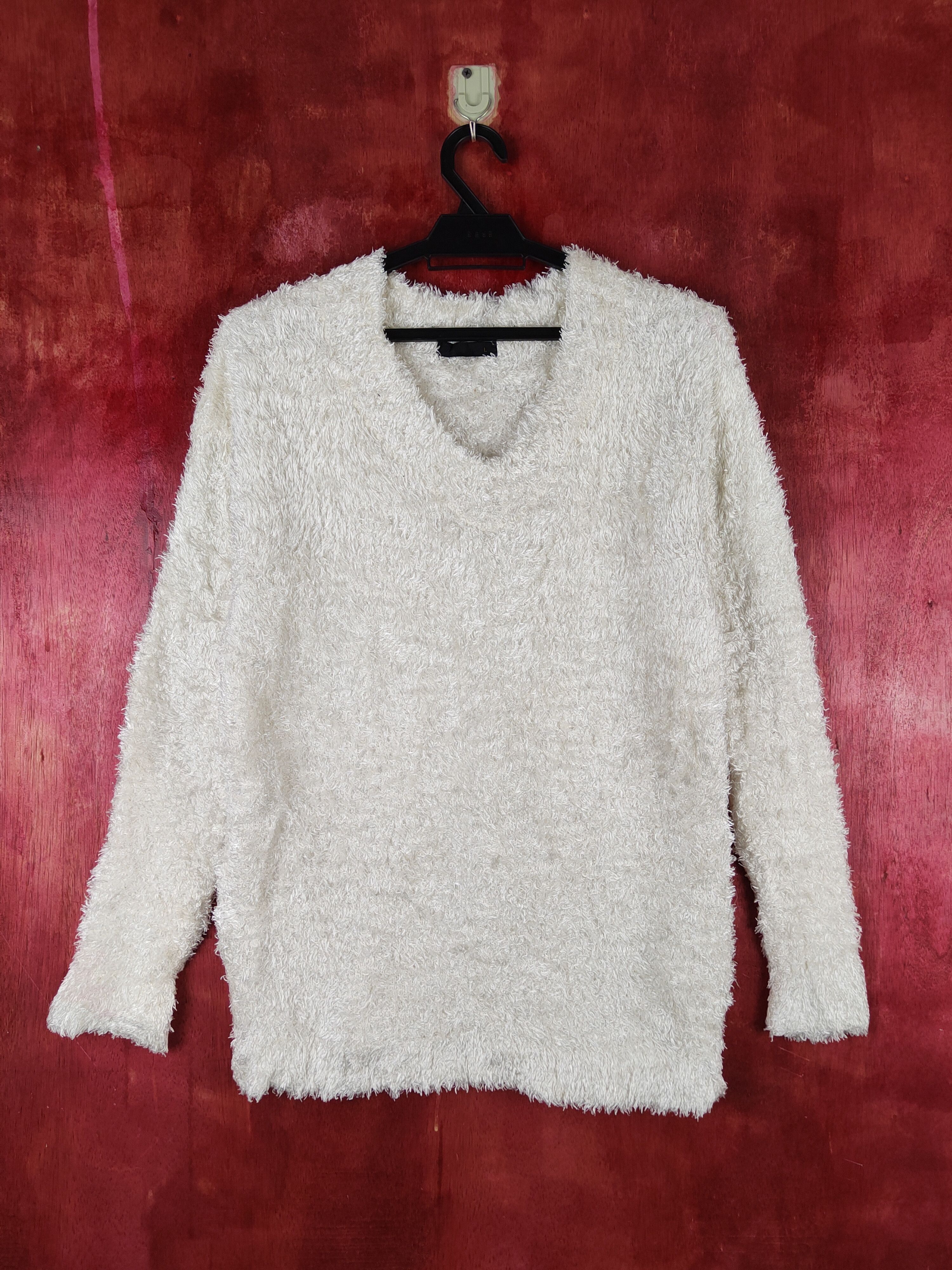 image of Homespun Knitwear x Unreal Fur Ivory Shag Shaggy Fur Mohair Knitwear S2159, Women's (Size Large)