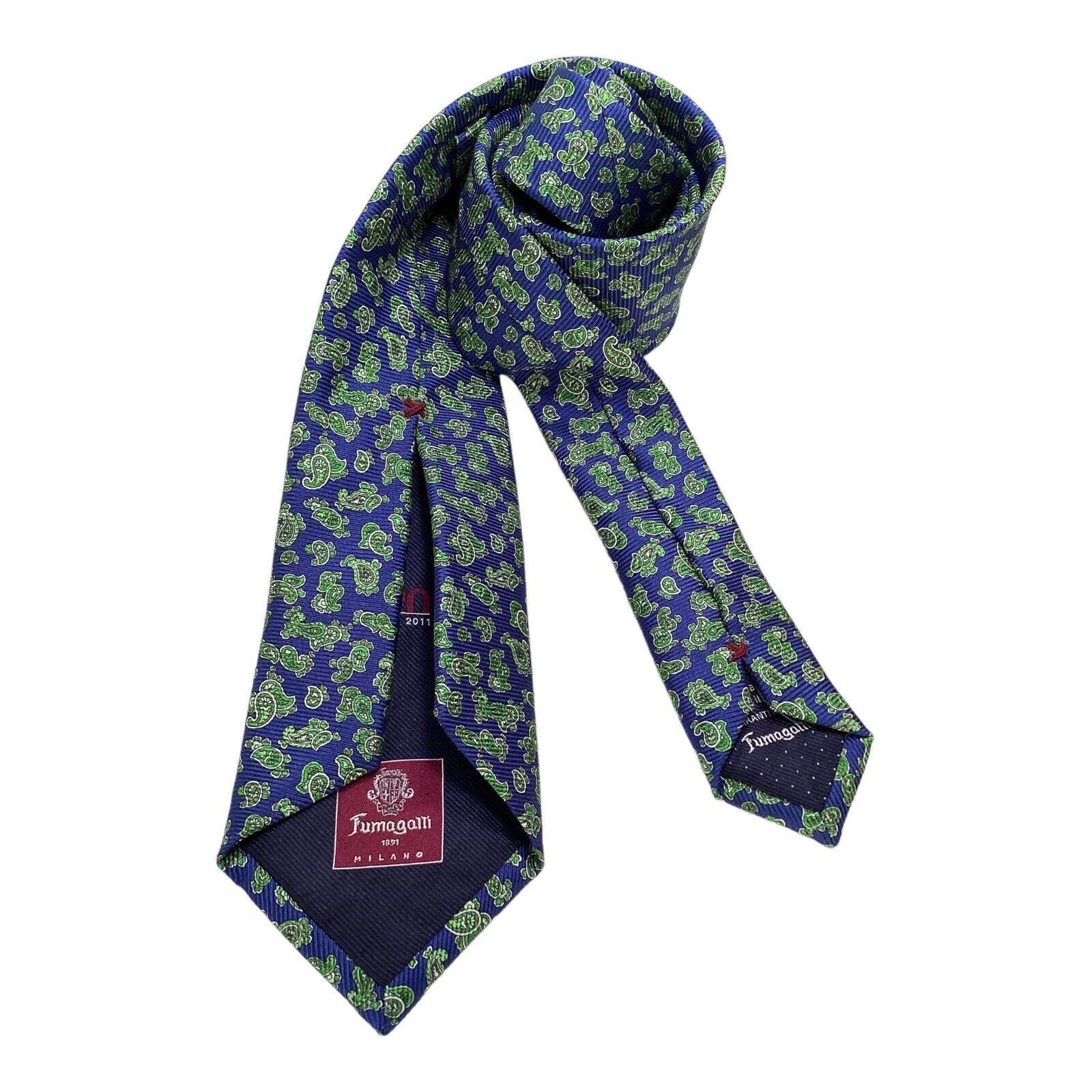 Fumagalli FUMAGALLI MILANO Green & Blue Paisley Luxury Designer Silk T Size ONE SIZE - 2 Thumbnail