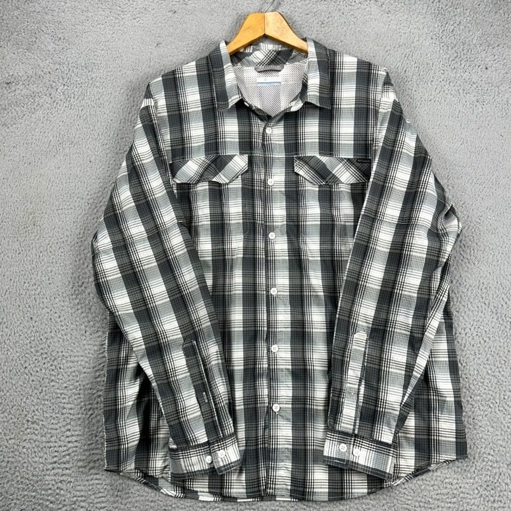 Logo 7 Columbia Button Up Shirt Adult XL Grey White Plaid Vented Flap Pockets Logo Mens Size US XL / EU 56 / 4 - 4 Thumbnail