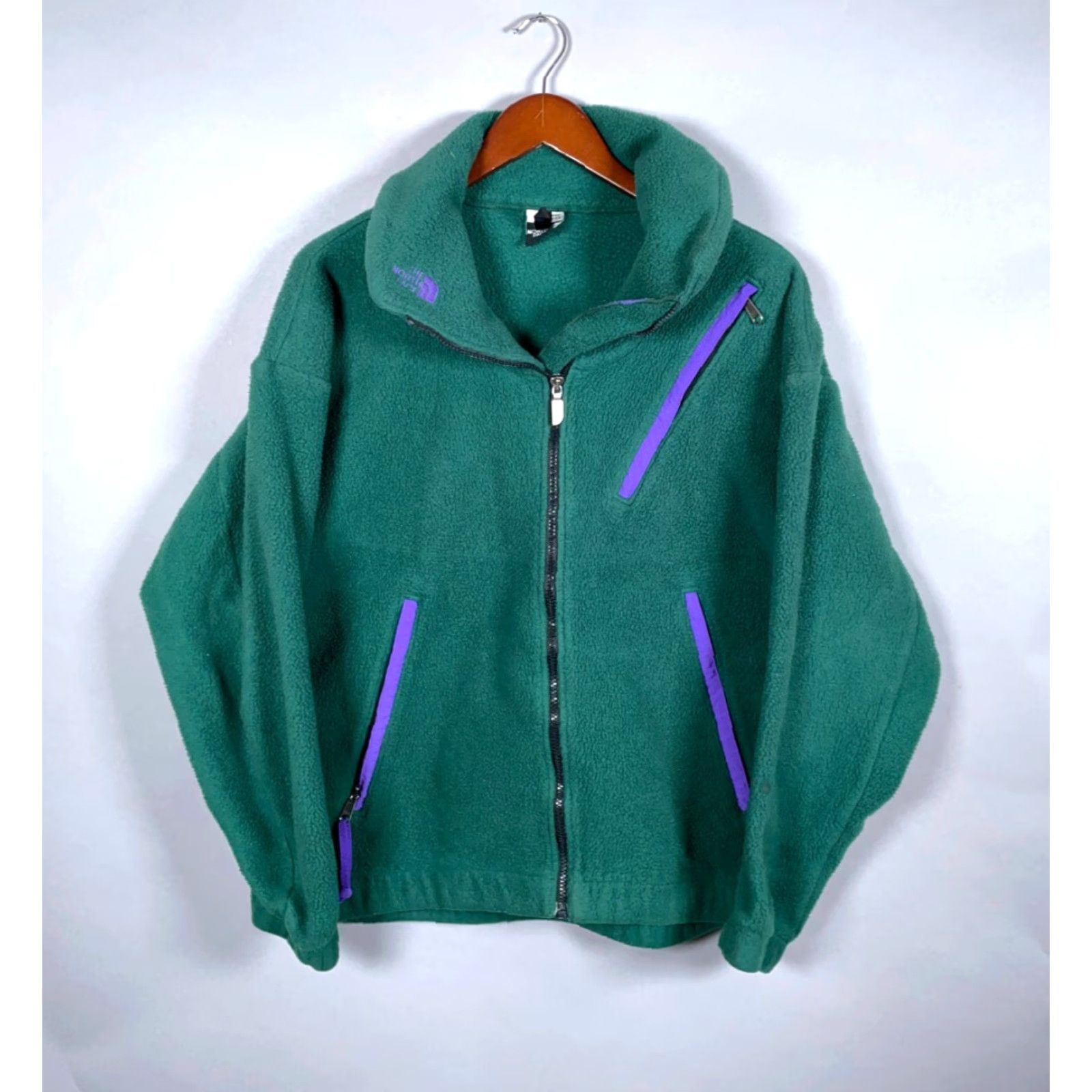 The North Face VINTAGE The North Face Jacket Green Purple 90s Zip Up Fleece Mens Large USA Made Retro Size US L / EU 52-54 / 3 - 2 Thumbnail
