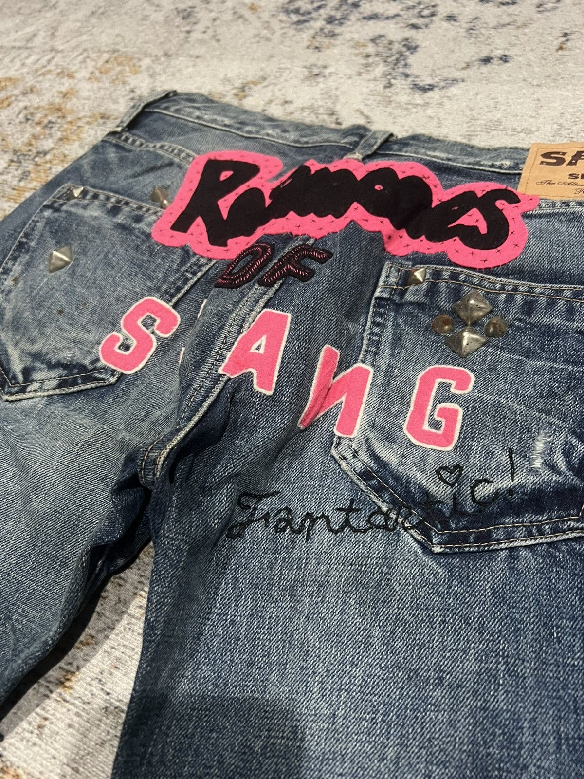 If Six Was Nine × Le Grande Bleu (L.G.B.) × Tornado Mart RNA Japan Stud Distressed Super Flare Jeans Size US 31 - 7 Thumbnail