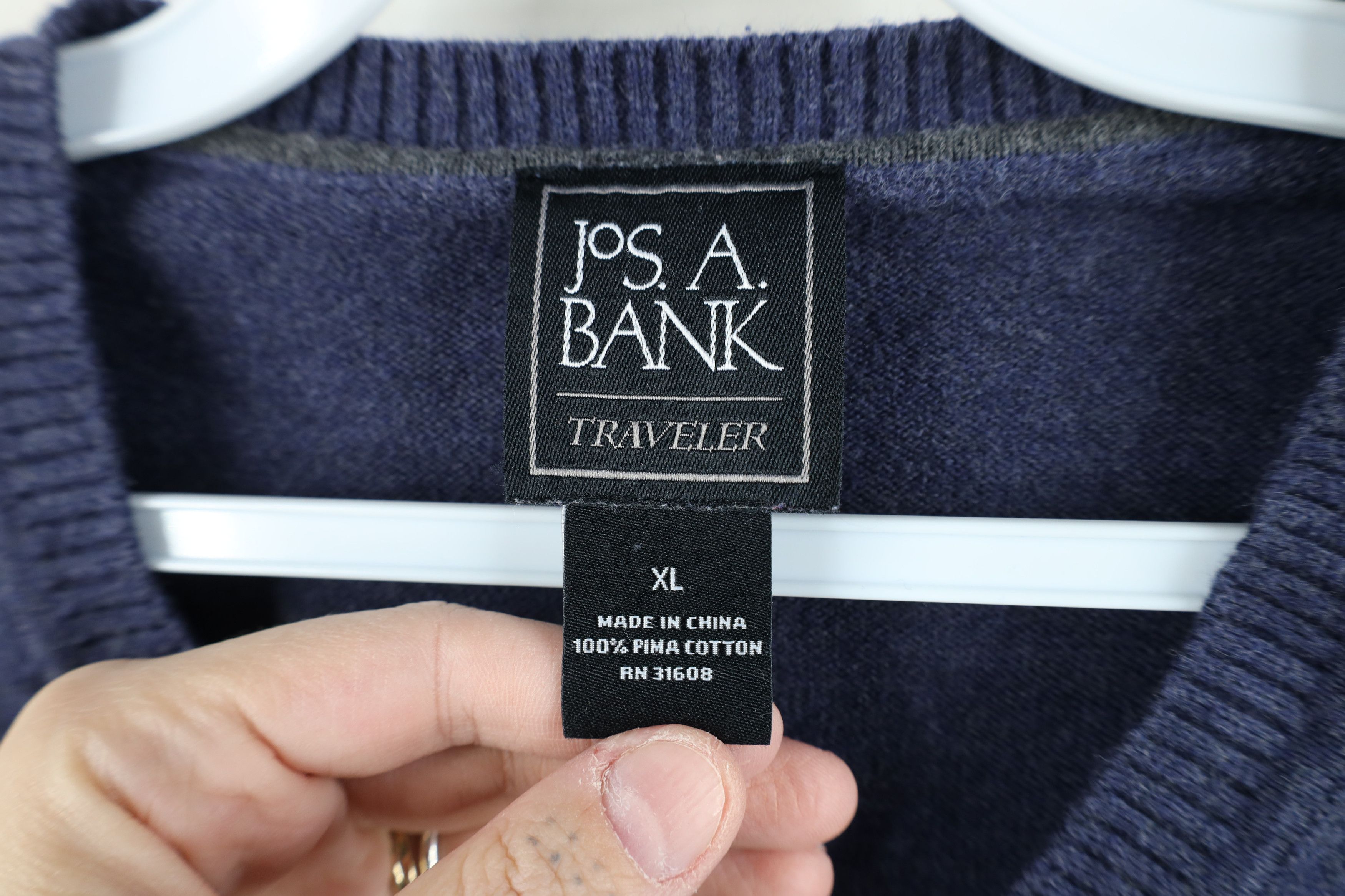 Jos. A. Bank Jos A Bank Traveler Pima Cotton Knit V-Neck Sweater Blue Size US XL / EU 56 / 4 - 5 Thumbnail