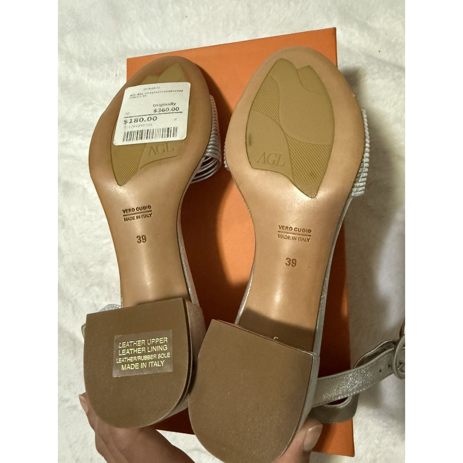 AGL AGL Sandals Shoes Womens Size 8.5 Silver Leather $380 MSRP Size US 8.5 / IT 38.5 - 7 Thumbnail