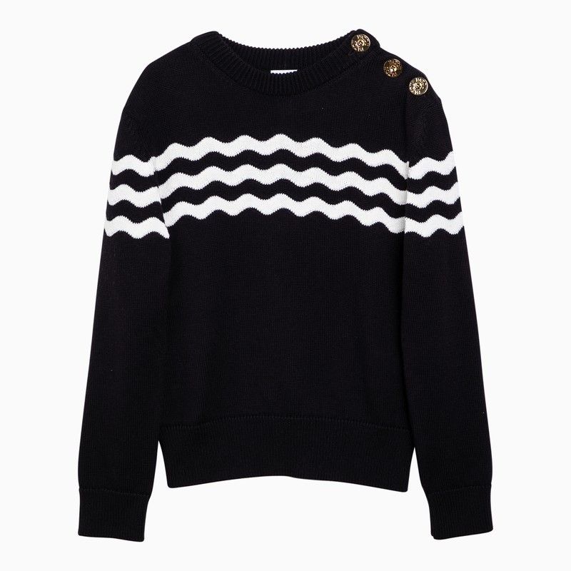 image of Patou Navy Blue Cotton And Wool Jumper With White Detailing, Women's (Size Medium)