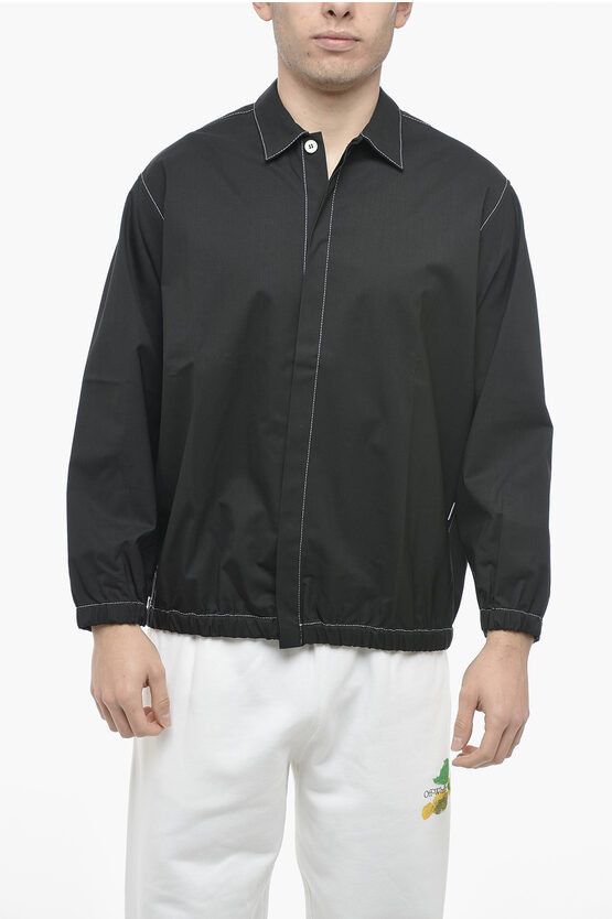 image of Sunnei Virgin Wool Overshirt With Visible Stitching And Elastic Hem in Midnight Blue (Size Large)