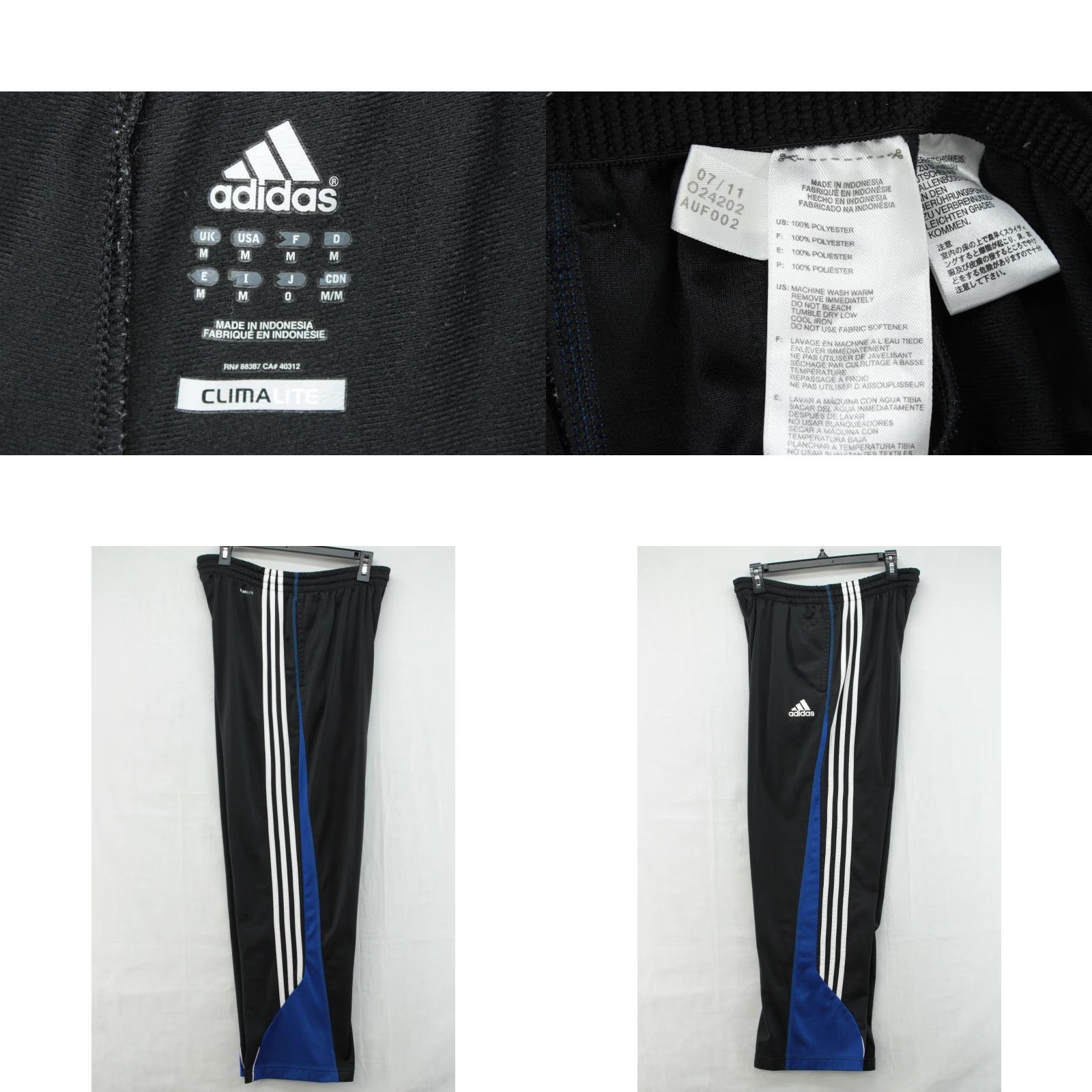 Adidas adidas Track Pants Men M Black Blue White 3 striped ClimaLite Pockets Elastic Waist Regular Inseam 30” City College Sports Vintage No Size US 31 - 8 Thumbnail
