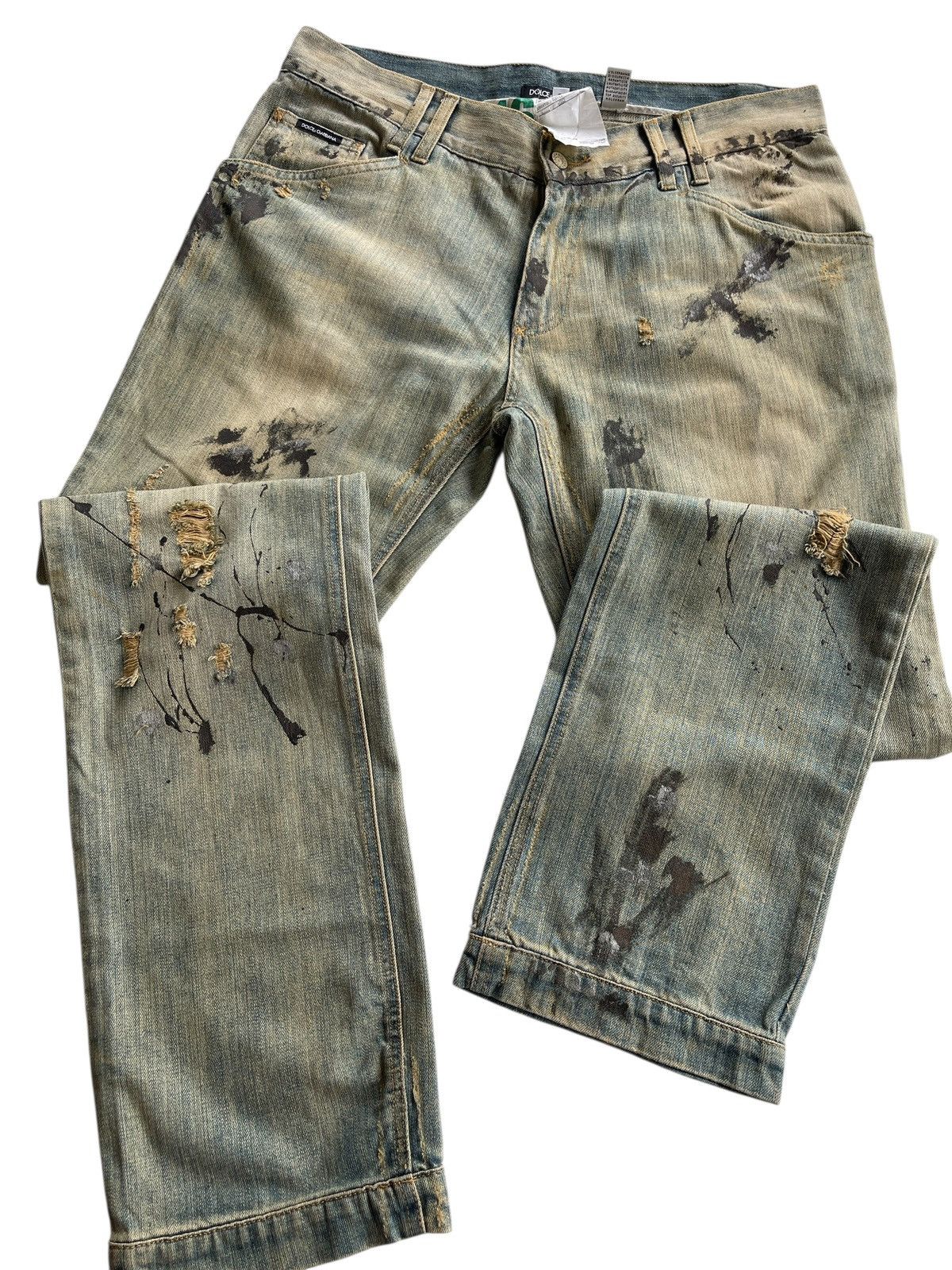 Dolce & Gabbana D&G Paint Splatted Distressed Pattern Denim Size US 35 - 15 Thumbnail