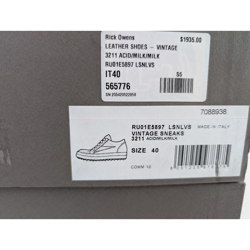 Rick Owens o1rshd1 Hollywood Vintage Sneakers in Acid / Milk / Milk Size US 7 / EU 40 - 24 Thumbnail