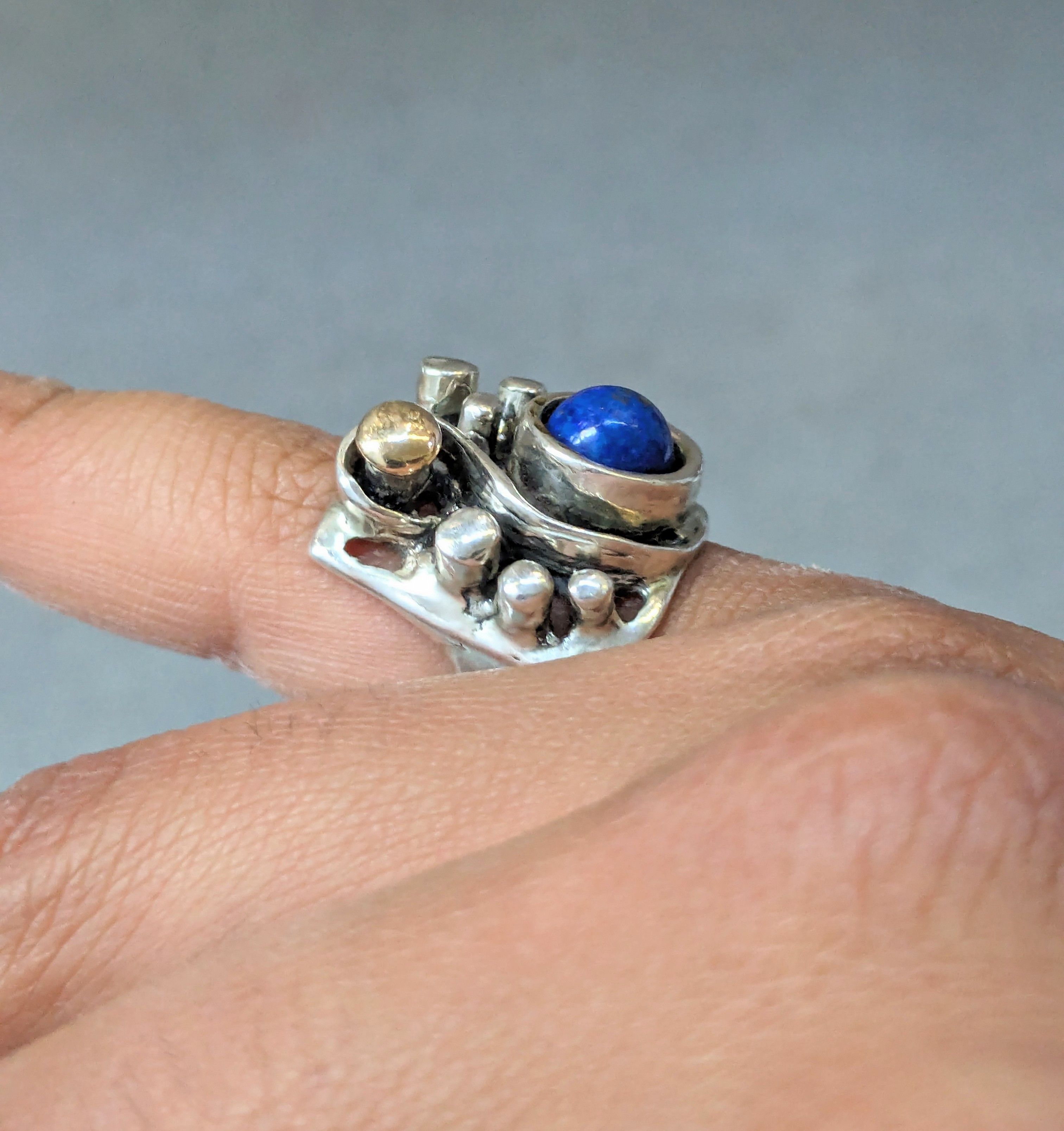 Jewelry × Vintage Vintage Sterling Silver Ring 7 Lapis Lazuli Modern Brutalist Size ONE SIZE - 12 Thumbnail