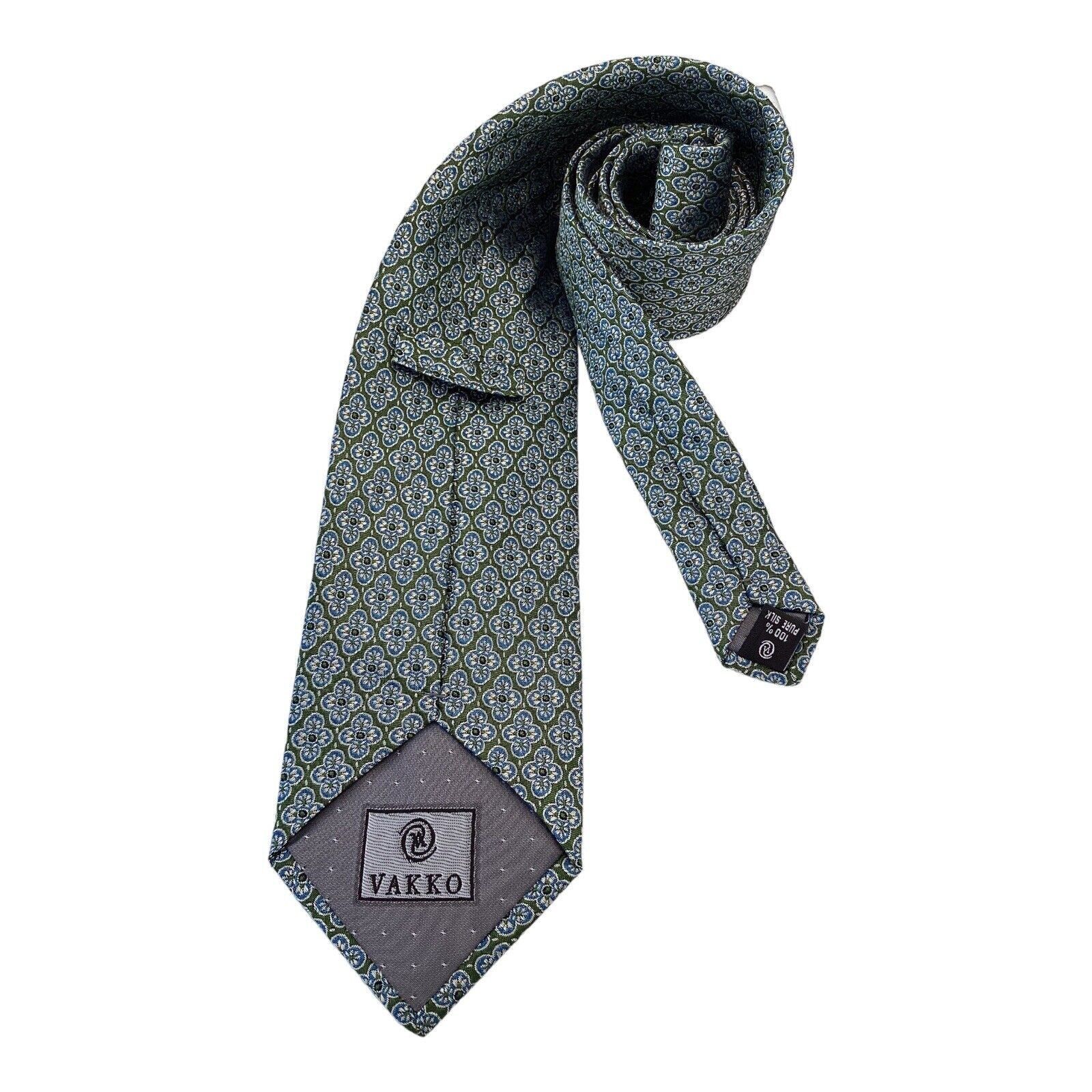 Other VAKKO Green Flower Print Luxury Designer Silk Tie W: 3.5" EX Size ONE SIZE - 2 Thumbnail