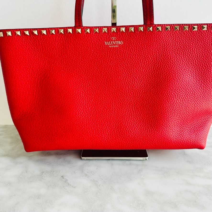 Valentino Valentino Garavani Trapeze Rockstud Handle Tote Red Leather Size ONE SIZE - 5 Thumbnail