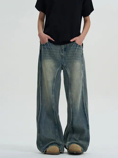 VIBE Blue Embroidered Baggy Denim Jeans, Wide Leg Loose Jeans Size US 32 / EU 48 - 4 Thumbnail