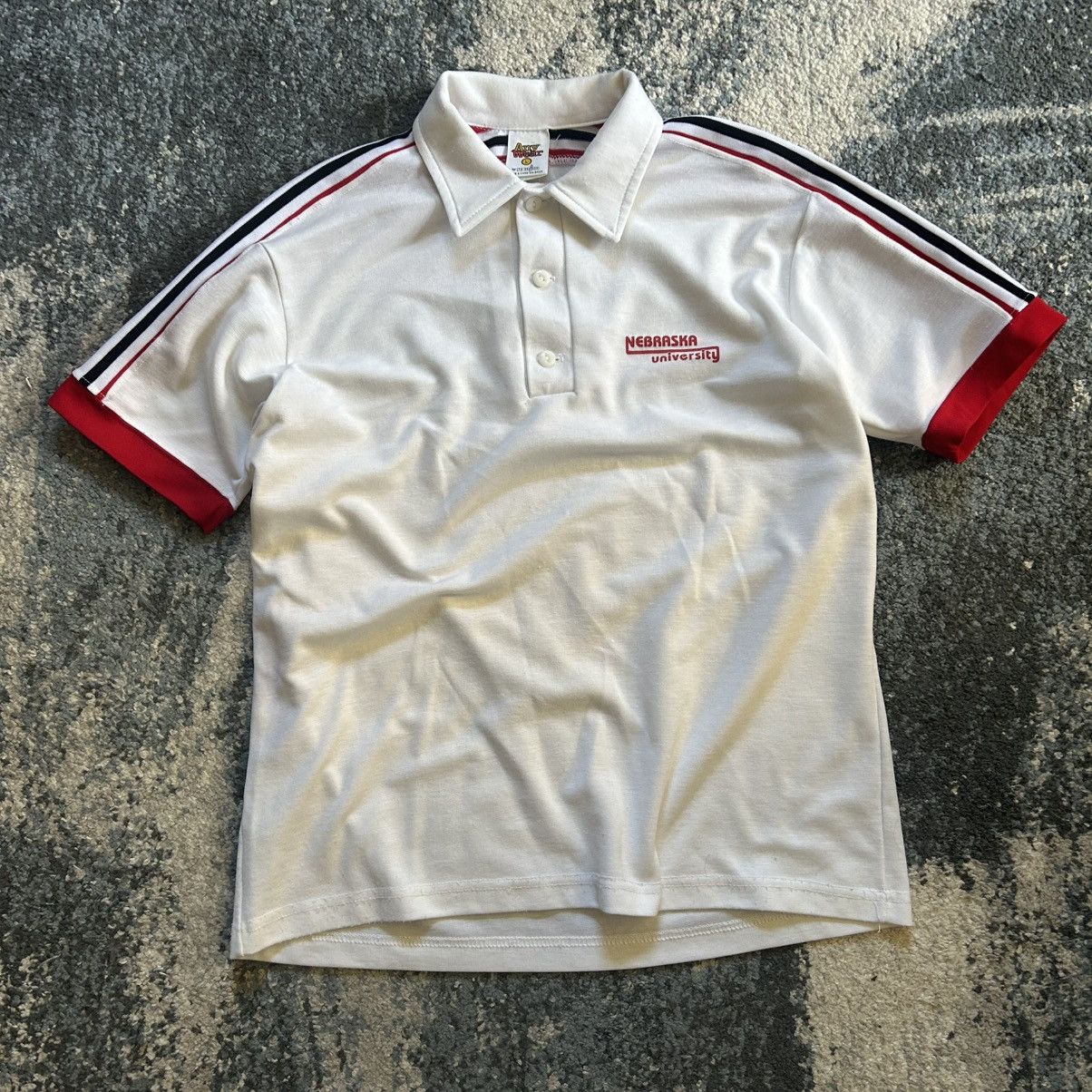 Vintage 70s UNiVERSiTY iSSUE NEBRASKA KNiT POLO COLLAR SHiRT UNL UNO Size US L / EU 52-54 / 3 - 11 Thumbnail