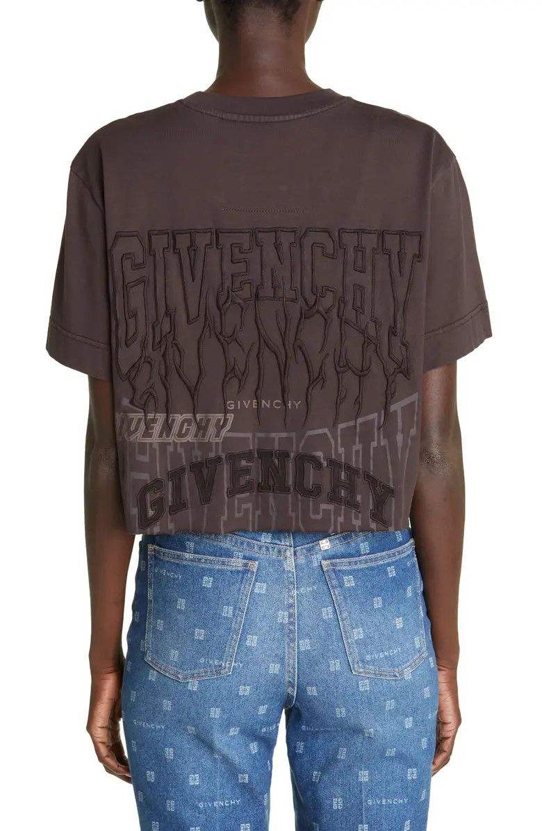 Givenchy Brown Embroidered Multi Logo Cropped T-Shirt Size L / US 10 / IT 46 - 4 Thumbnail