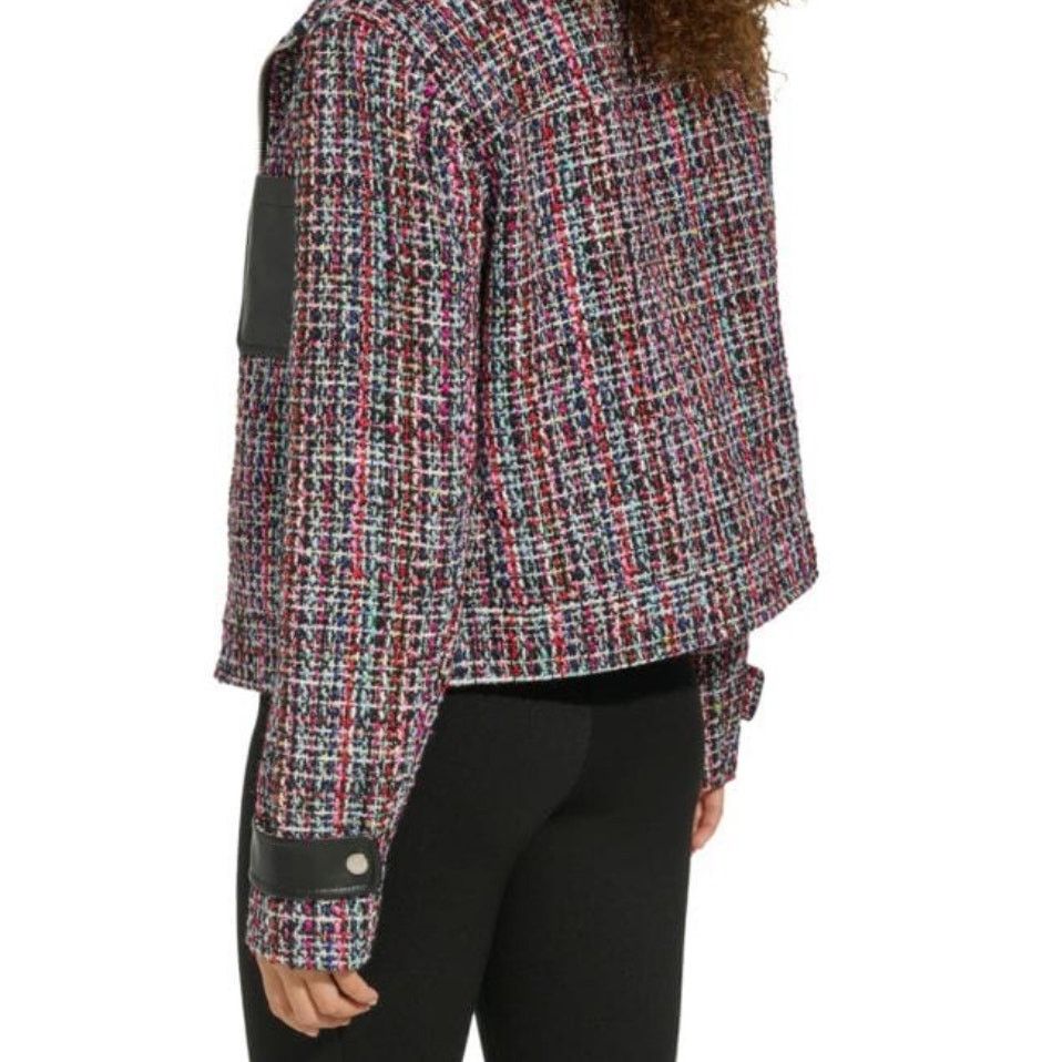 Karl Lagerfeld Karl Lagerfeld Tweed Faux Leather Moto Jacket Size XL / US 12-14 / IT 48-50 - 3 Thumbnail