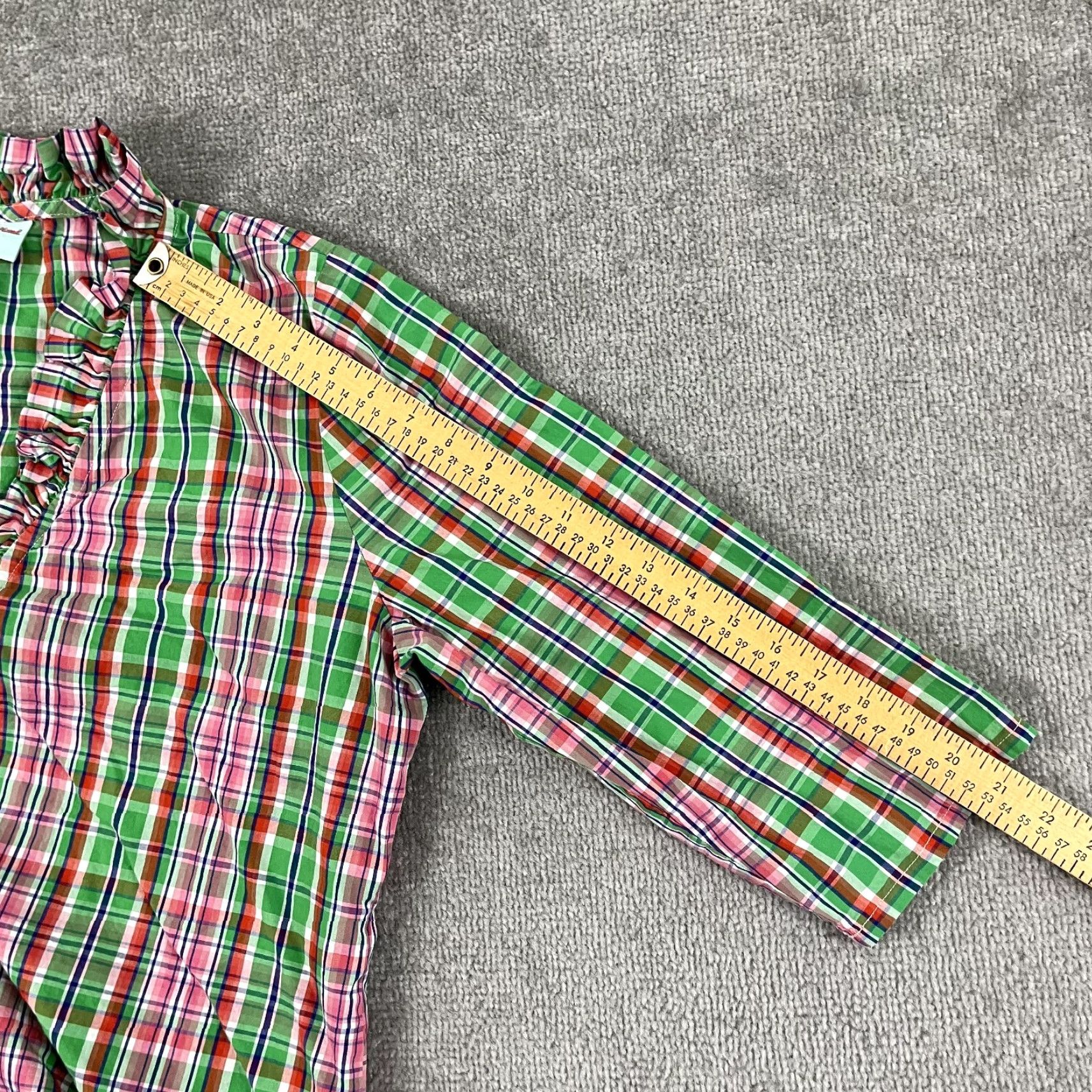Pinko Haley & The Hound Blouse Womens XL Multicolor Plaid Ruffle V-Neck Top Casual 3/4 Sleeve Size XL / US 12-14 / IT 48-50 - 5 Thumbnail